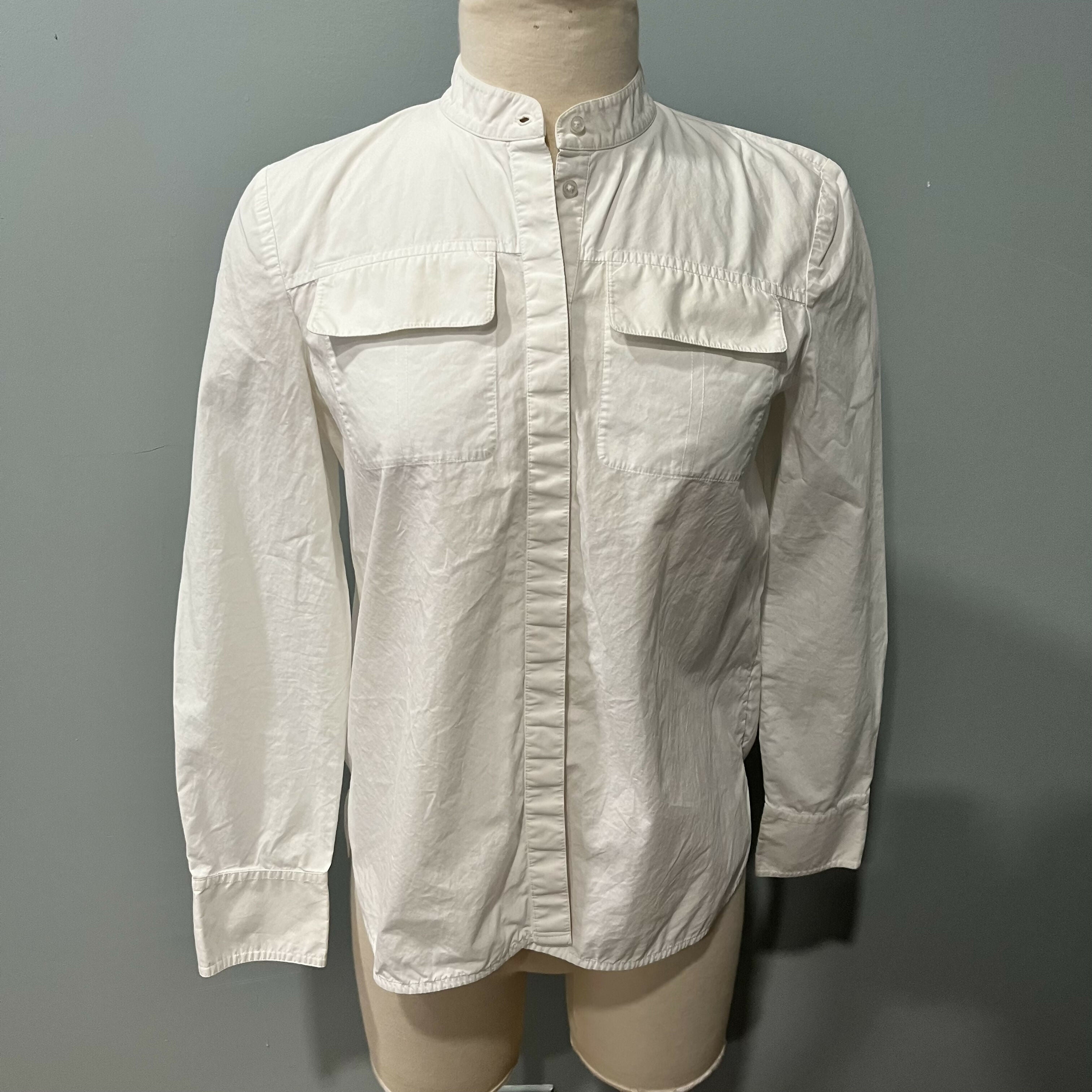 Tory Burch Allison Chest Pockets Button-Down Cotton Shirt - White - 4