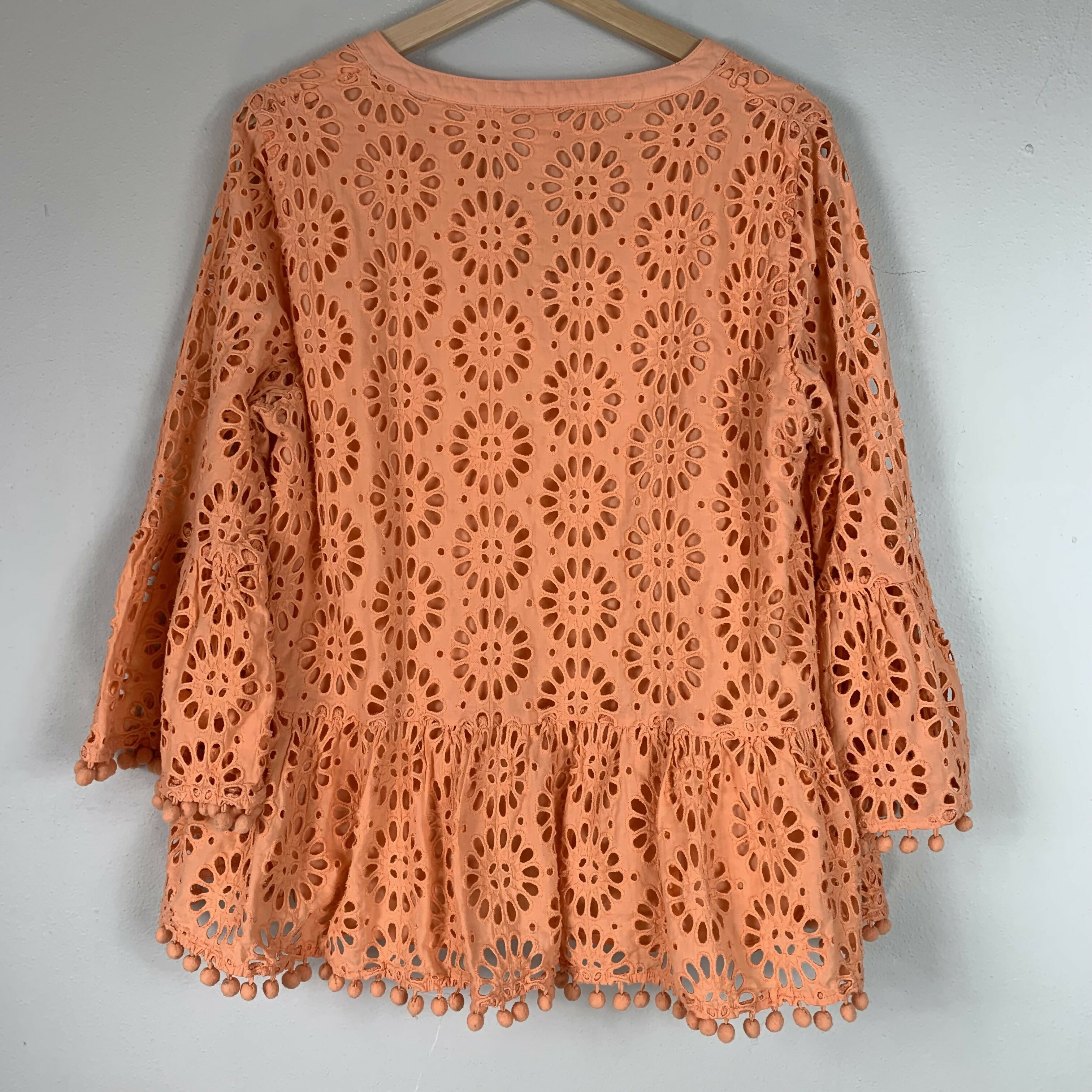 Lilly Pulitzer 3/4 Sleeve Bekah Eyelet Top - Eyelet - Orange/Cantaloupe Oversized Pinwheel Eyelet - XL