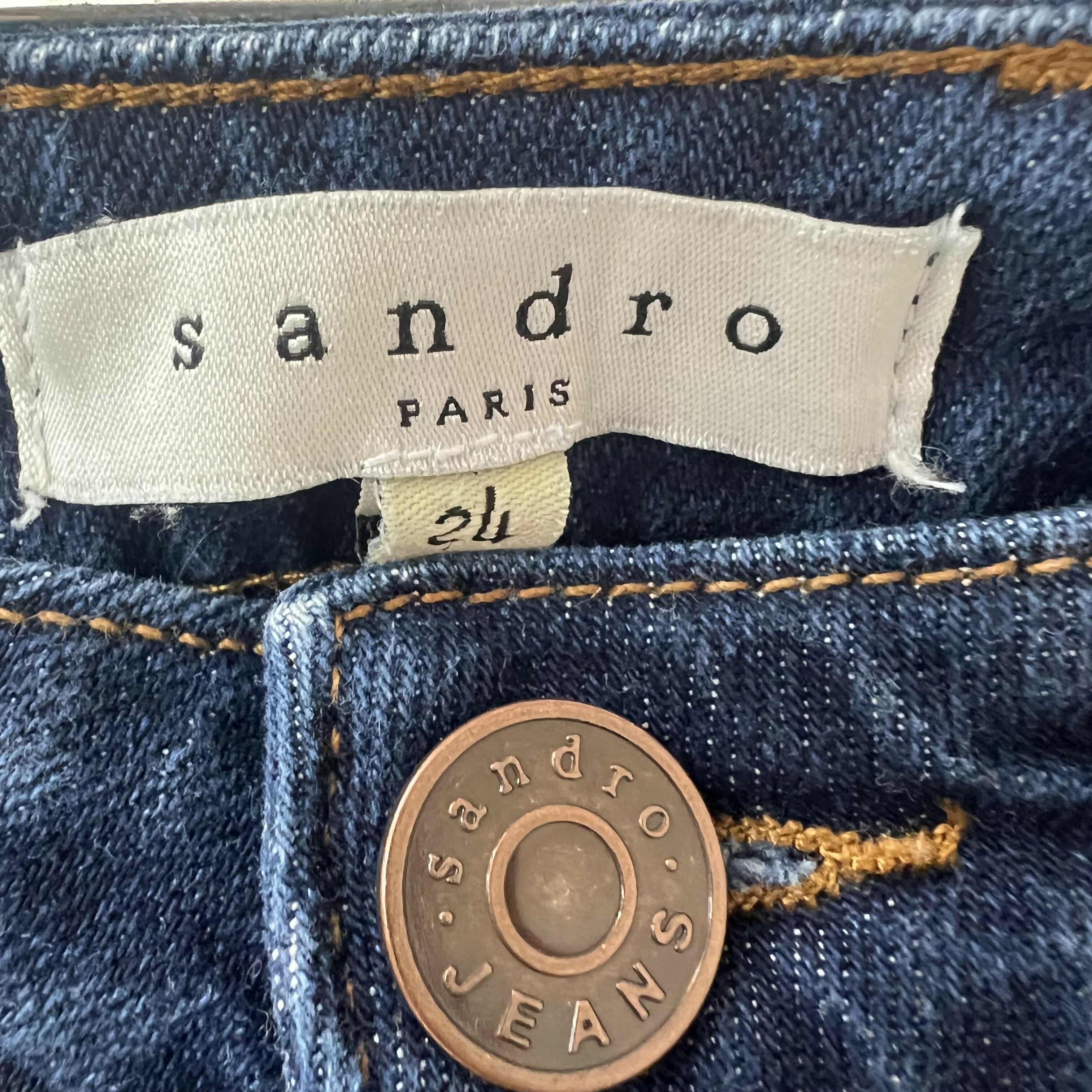Sandro High Waist Jeans Dark Wash Reverse Seam Cropped Ankle Sz 24