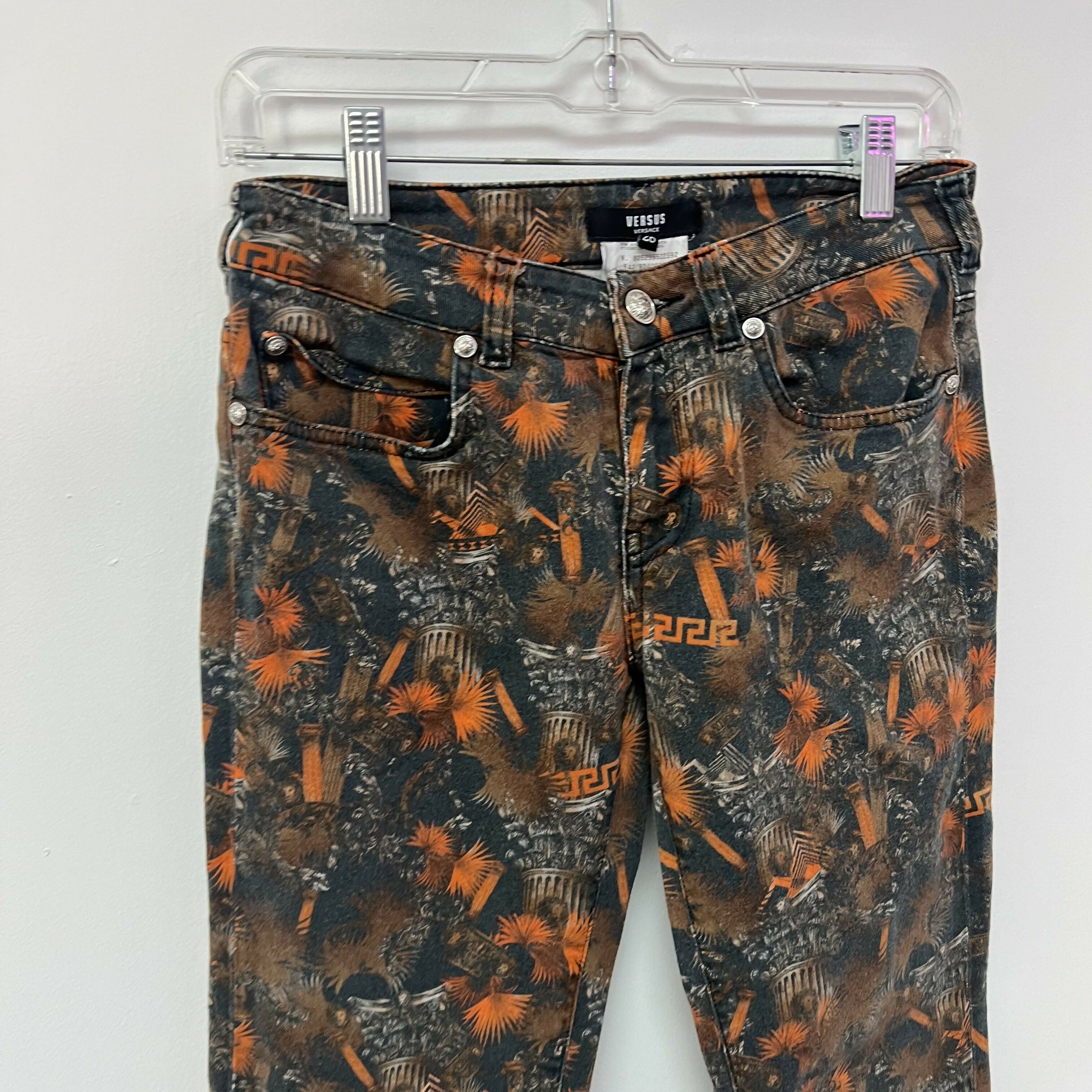 VERSUS by Versace High Rise Skinny Jeans with Abstract Column Print - Abstract - Black Multi - 26