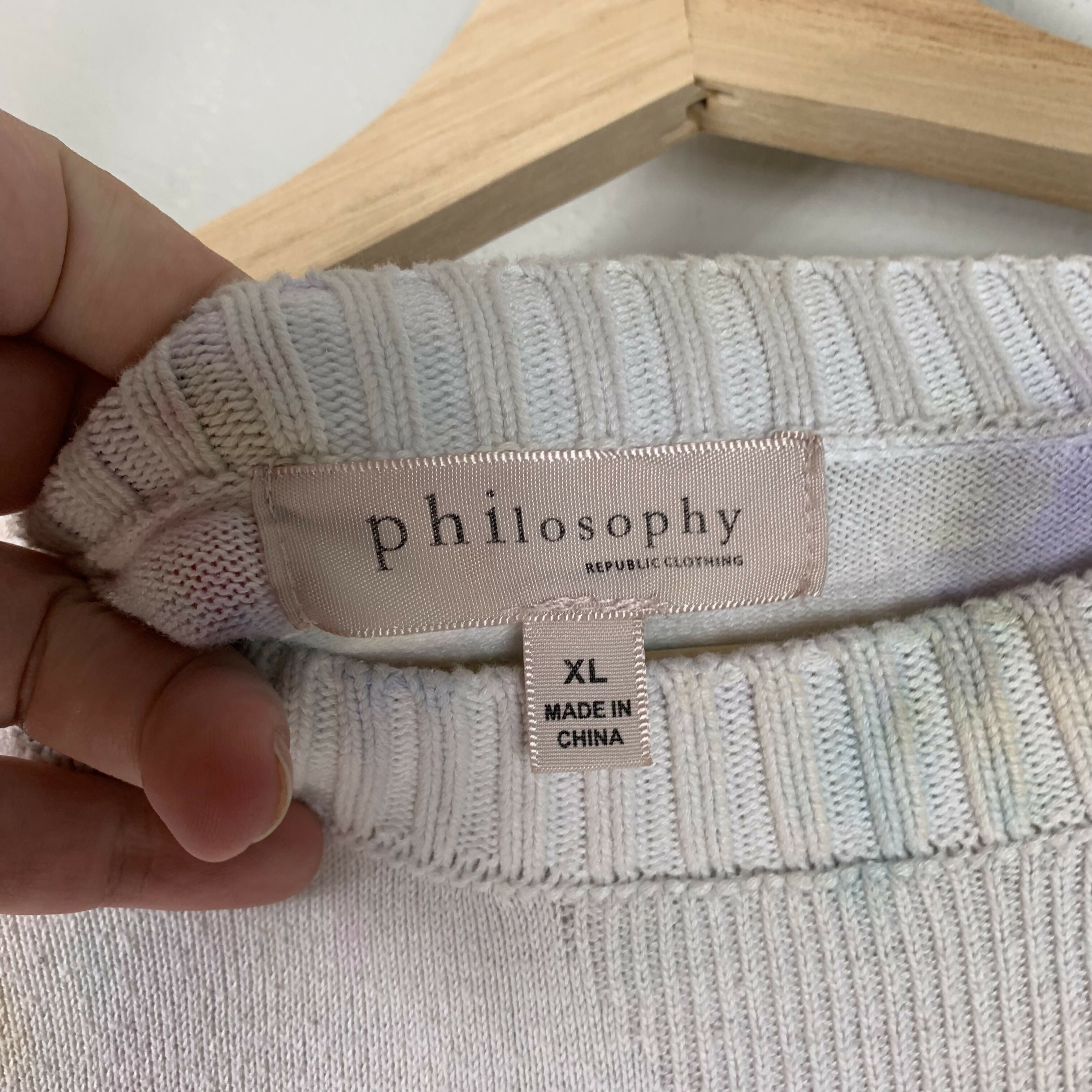 Philosophy Crewneck Sweater - Tie Dye - White Multi Pink - XL