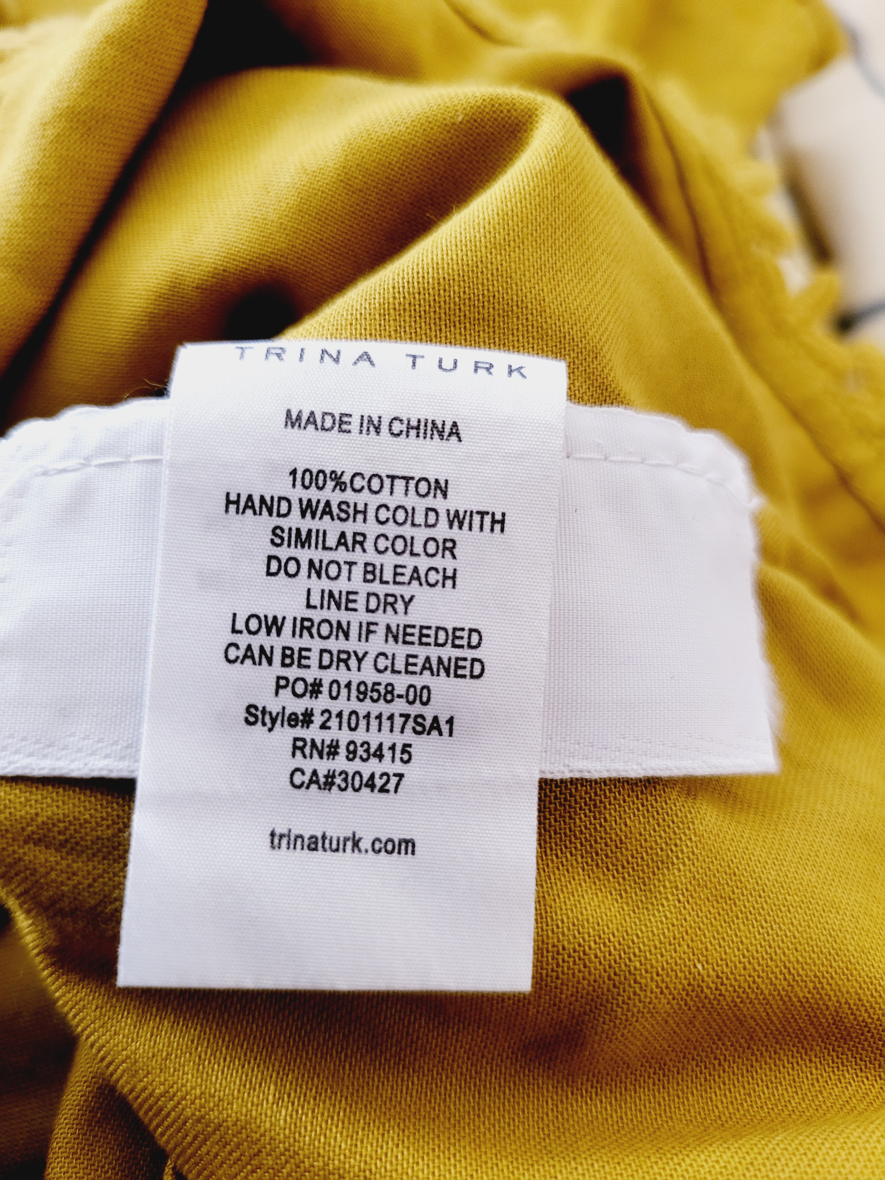 Trina Turk Mustard Gold Climate Top W/ Crochet Detail Hem