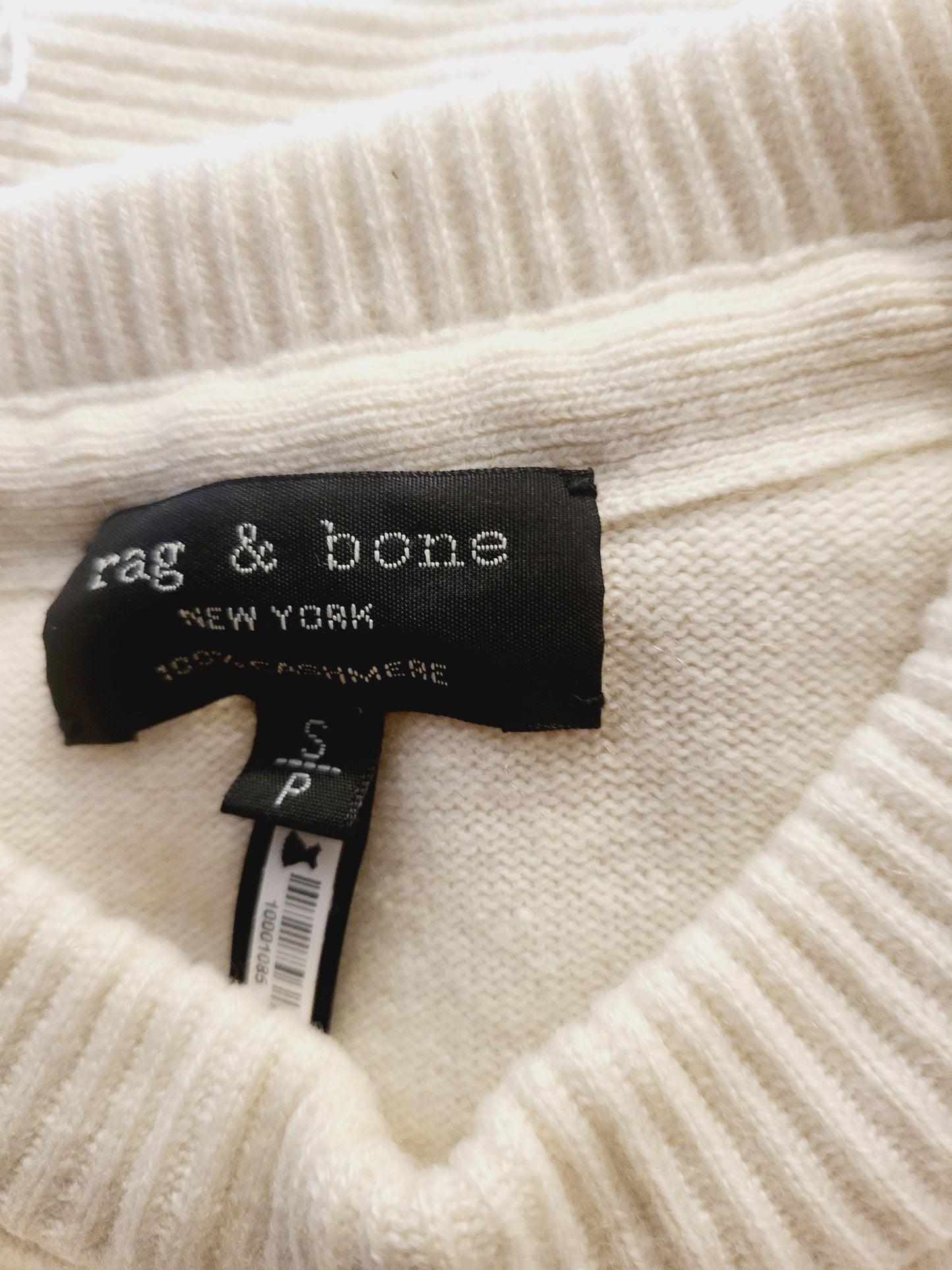 Rag & Bone Long Sleeve Rib-Knit Cropped Cashmere Sweater - /White - S