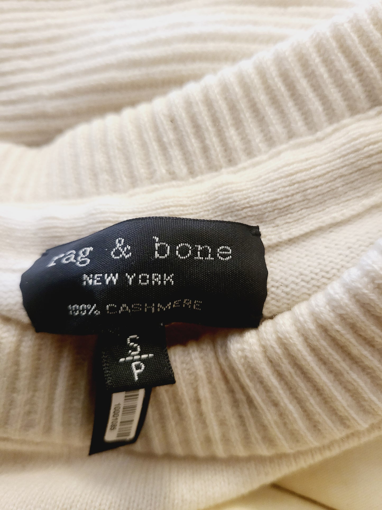 Rag & Bone Long Sleeve Rib-Knit Cropped Cashmere Sweater - /White - S