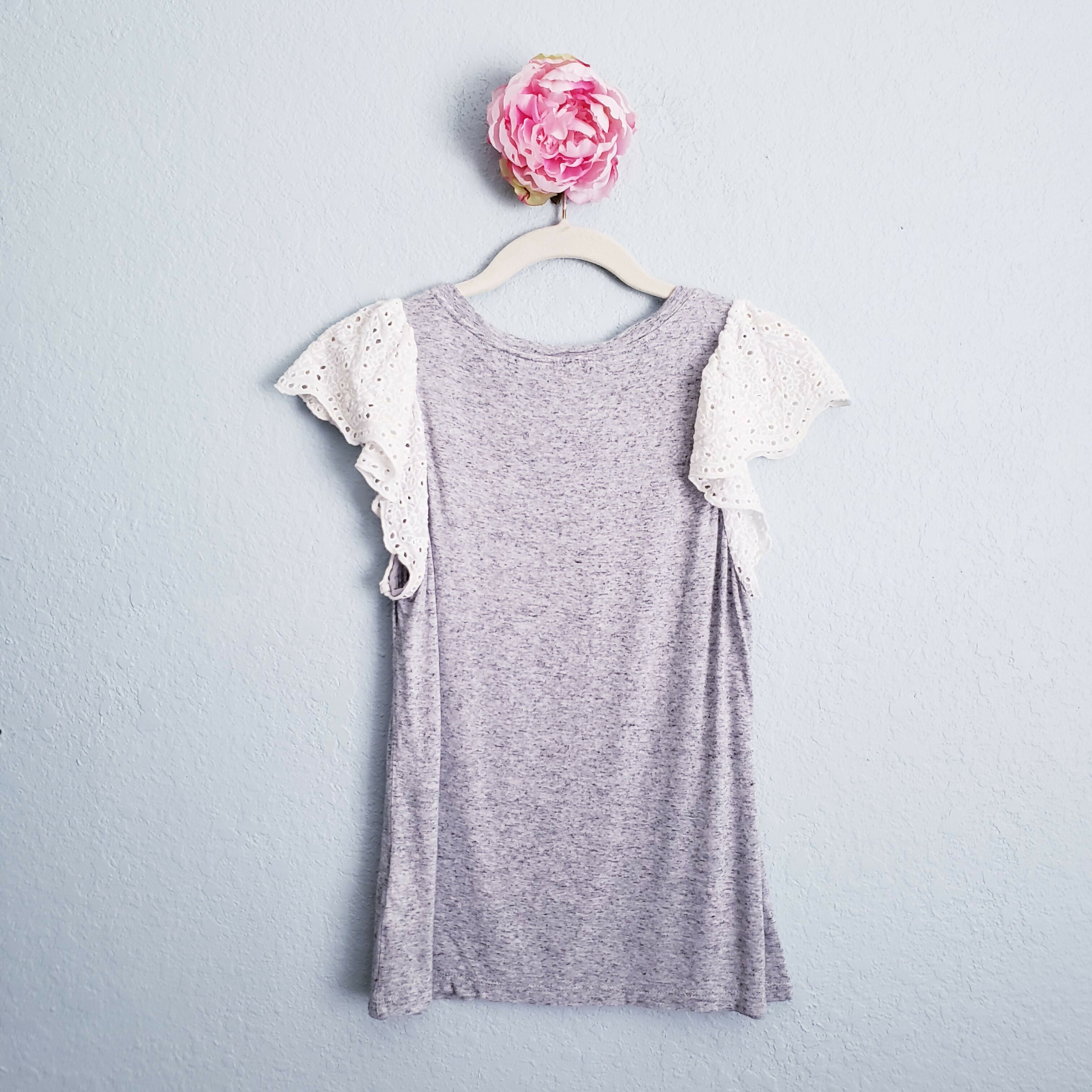 Rebecca Taylor Livy Eyelet Flutter Sleeve Top - /Gray Multi - M