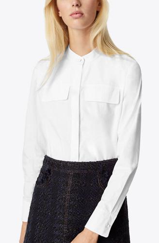 Tory Burch Allison Chest Pockets Button-Down Cotton Shirt - White - 4