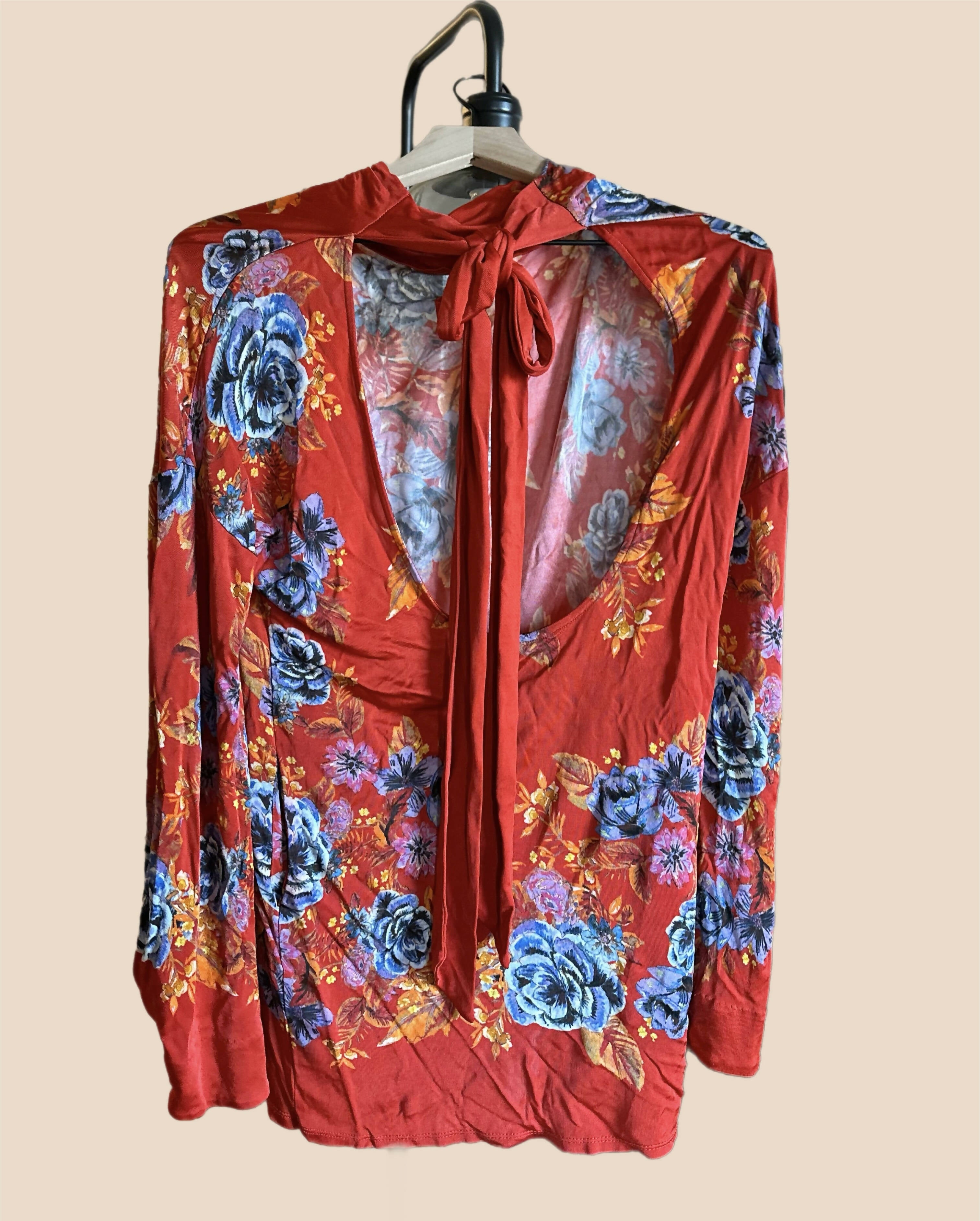 Free People Long Sleeve Tie-Back Floral Dress