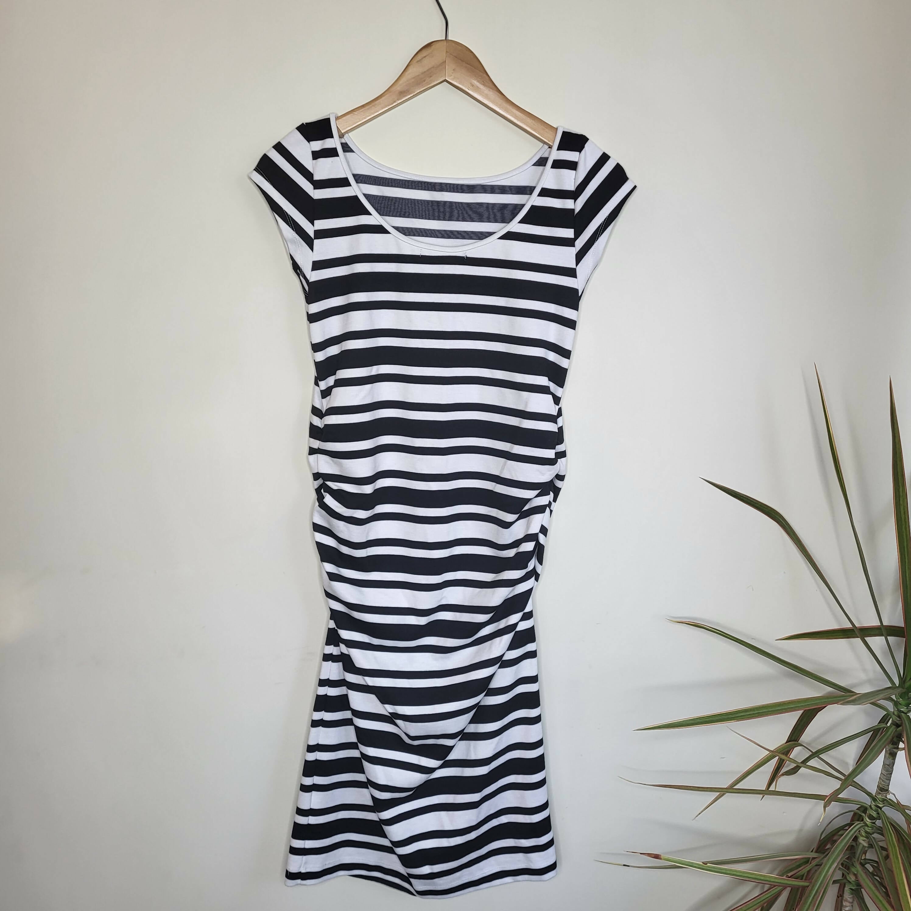 Soon Maternity Leo Cap Sleeve Maternity Dress - Stripes - White Multi/Ponti Stripe