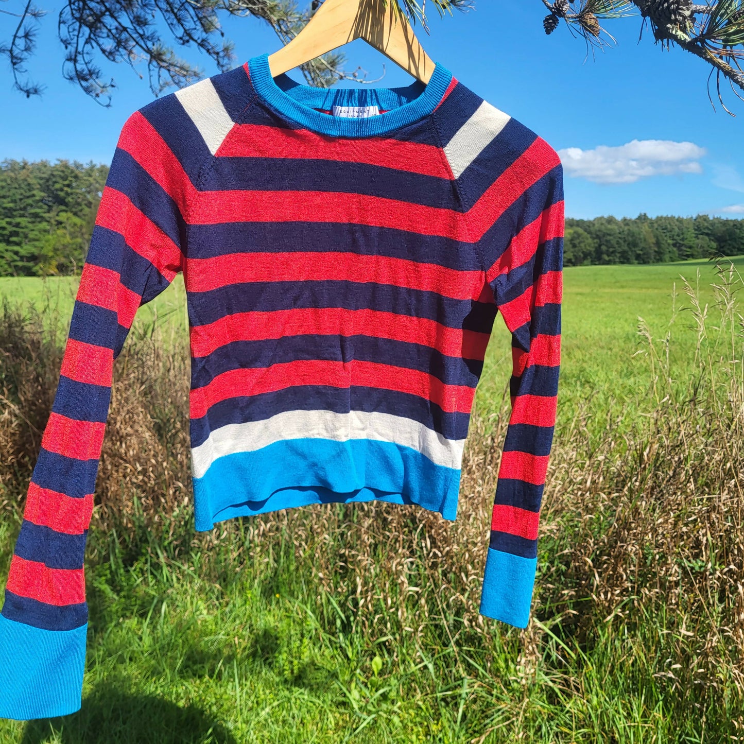 Equipment Long Sleeve Striped Sweater - Stripes - Red Multi - S