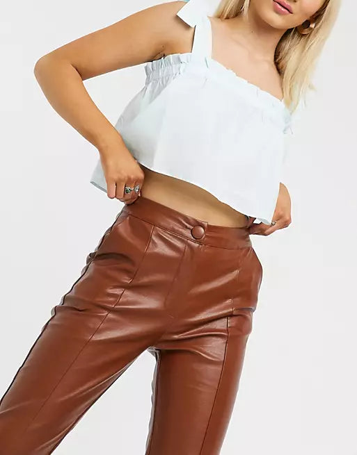 Blaze Faux Leather Trousers Cinamon Stick