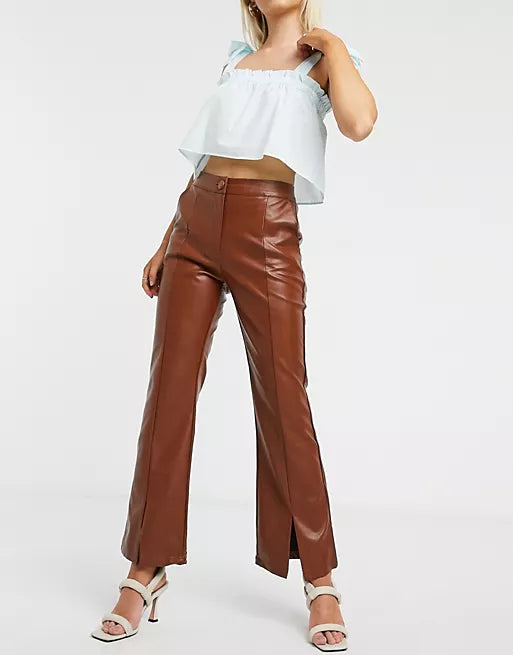 Blaze Faux Leather Trousers Cinamon Stick