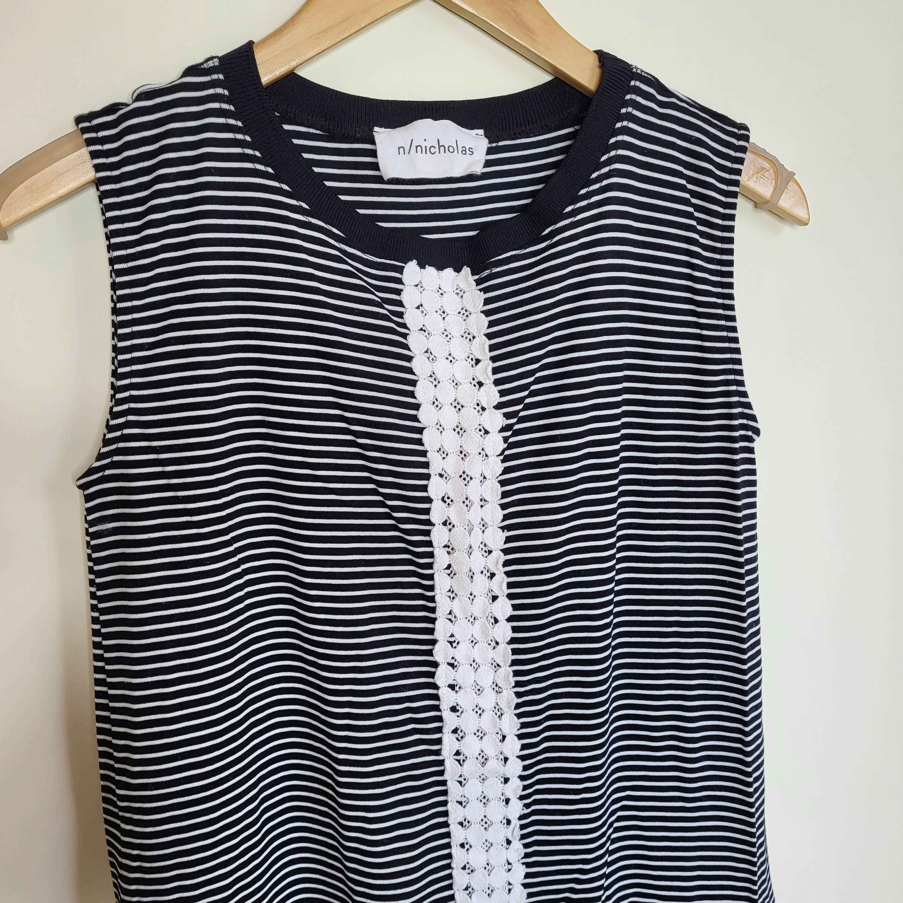 N Nicholas Sleeveless Dropped Waist Embroidered Cotton Dress - Stripes - Multi