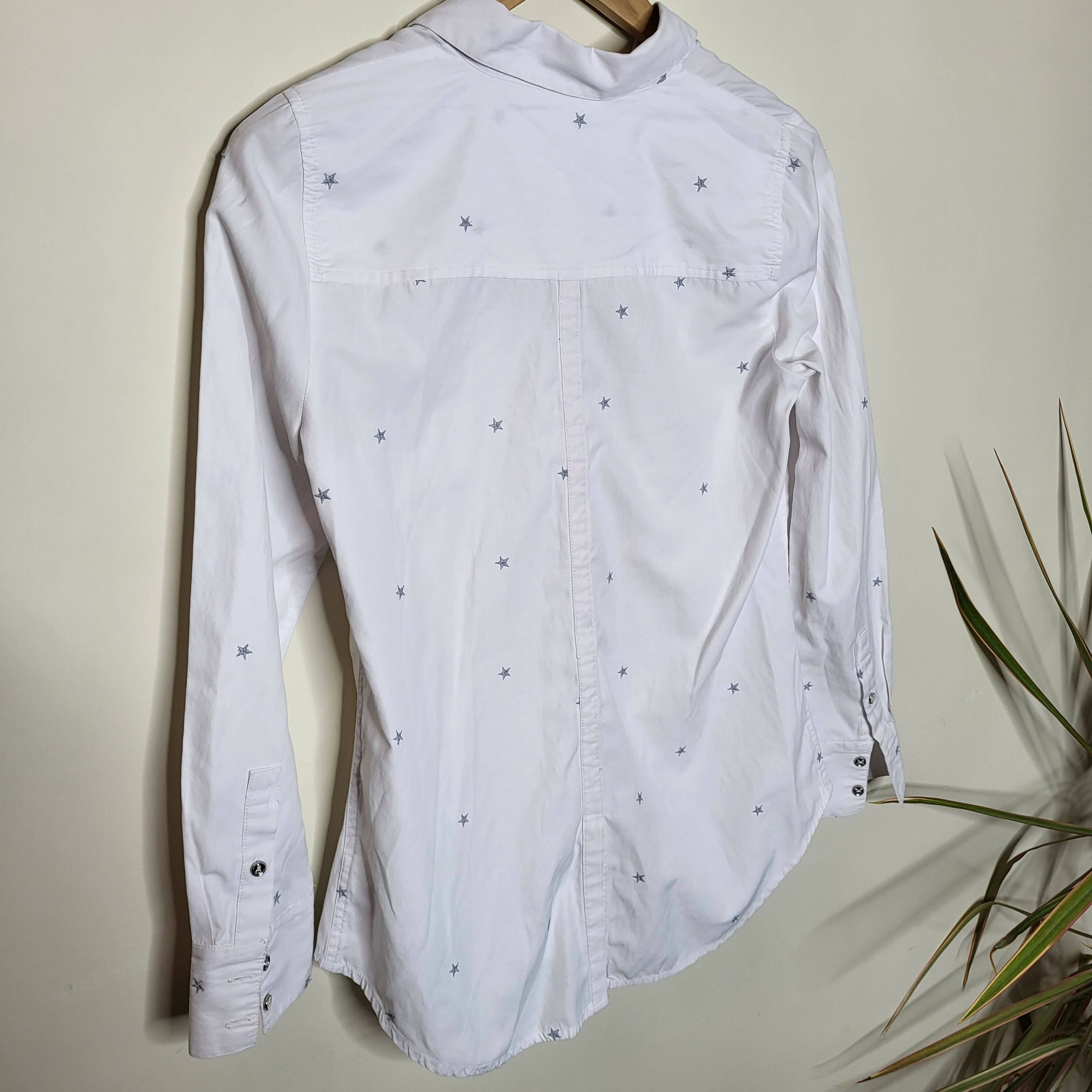 Led Maternity Long Sleeve Collared Button-Down Shirt - Abstract - White