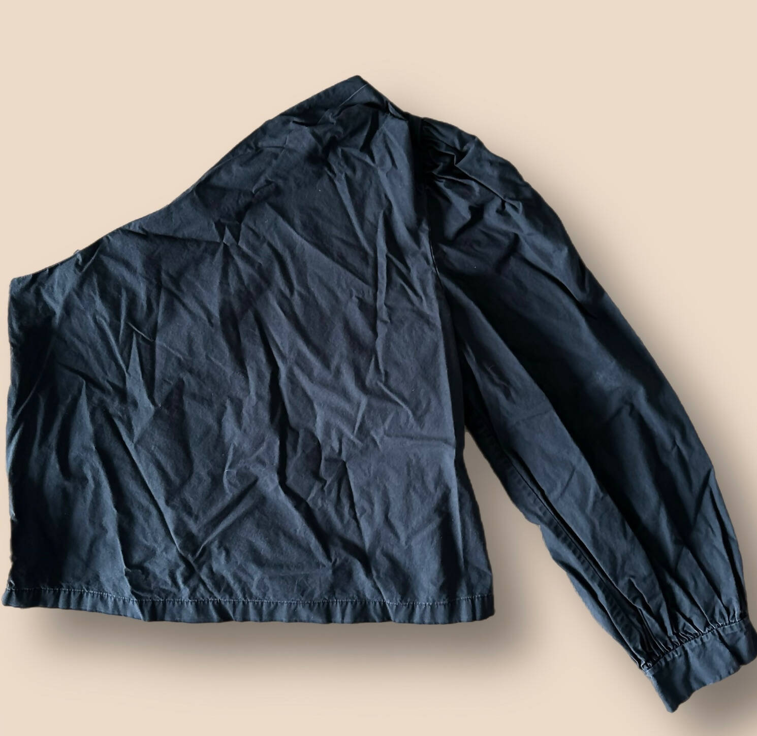 FRAME One Shoulder Cotton Blouson Top - Black