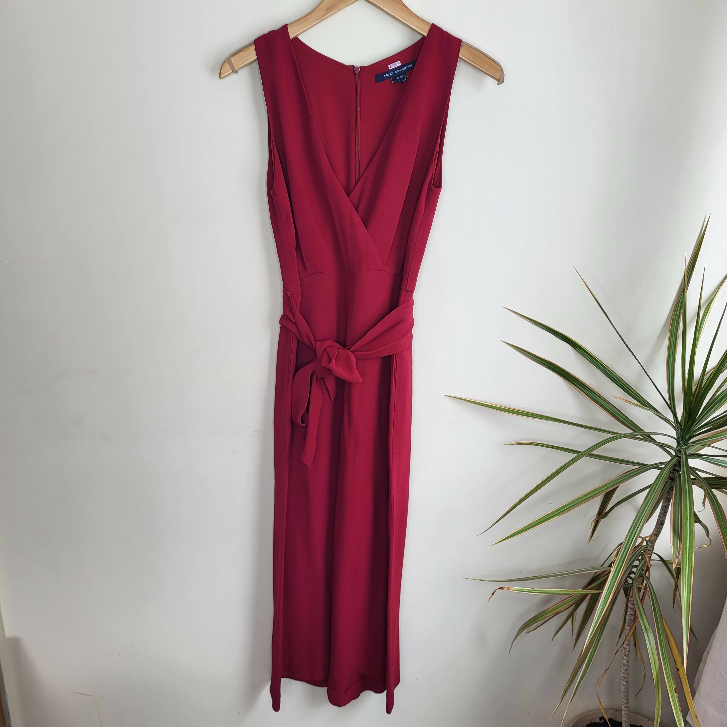 FRENCH CONNECTION Bessie Red Sleeveless Crepe Jumpsuit
