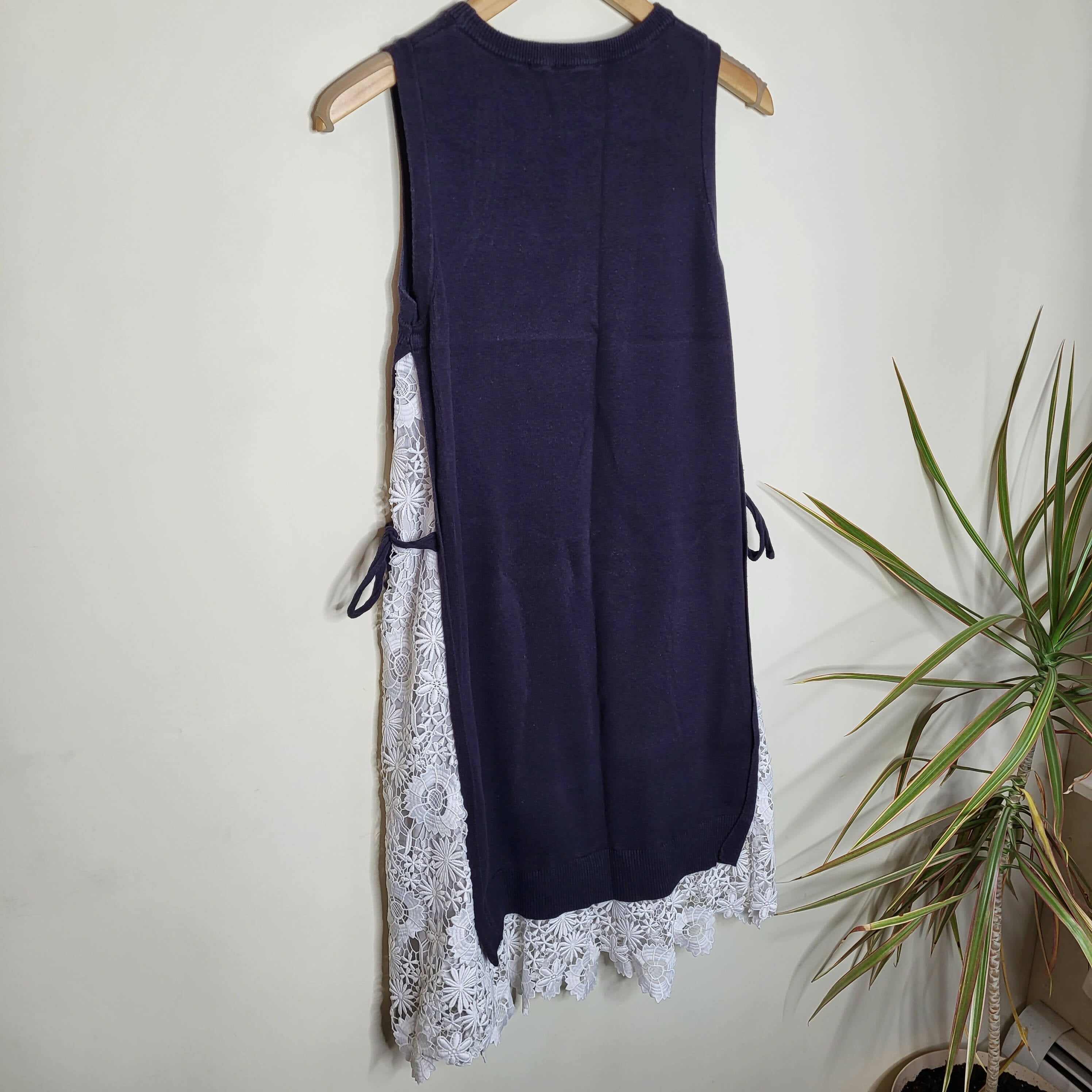 French Connection Sleeveless Side-Tie Lace Insert Knit Dress