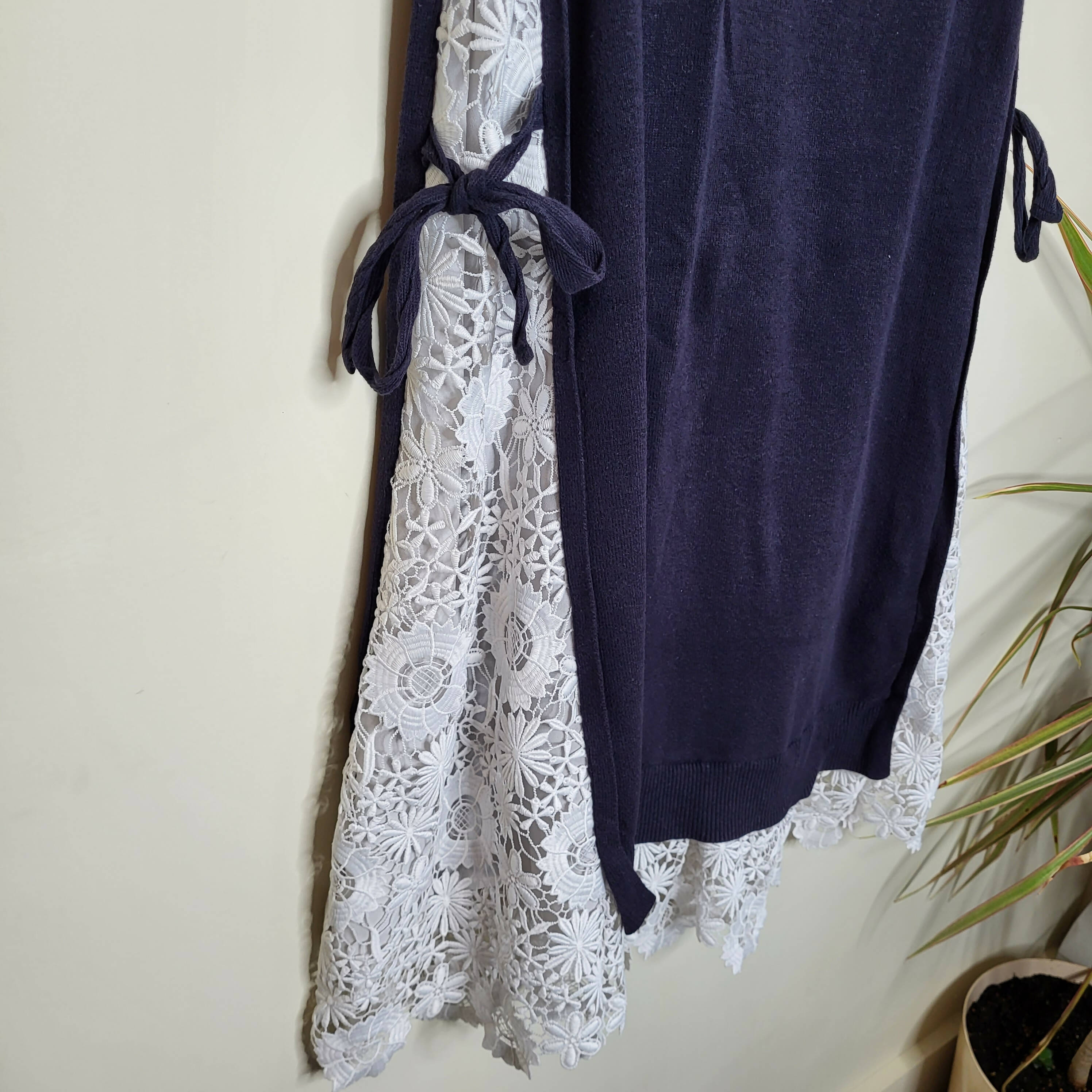 French Connection Sleeveless Side-Tie Lace Insert Knit Dress