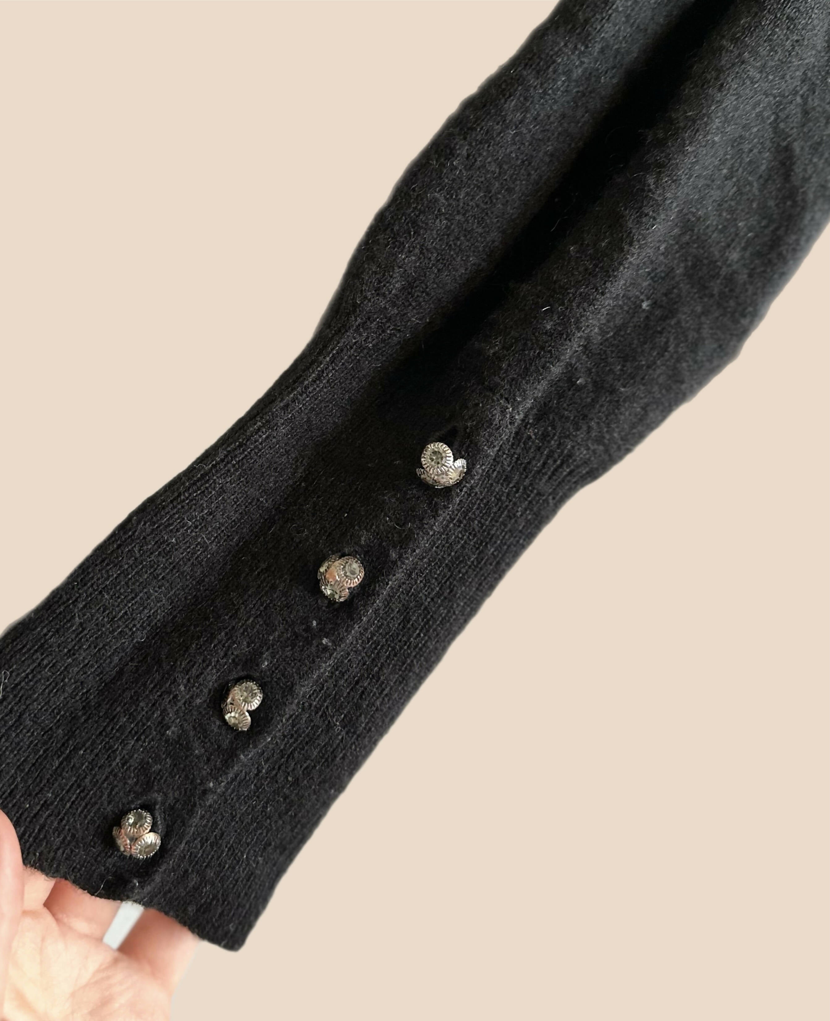 White + Warren Cashmere Button Cuff Wrap - Black
