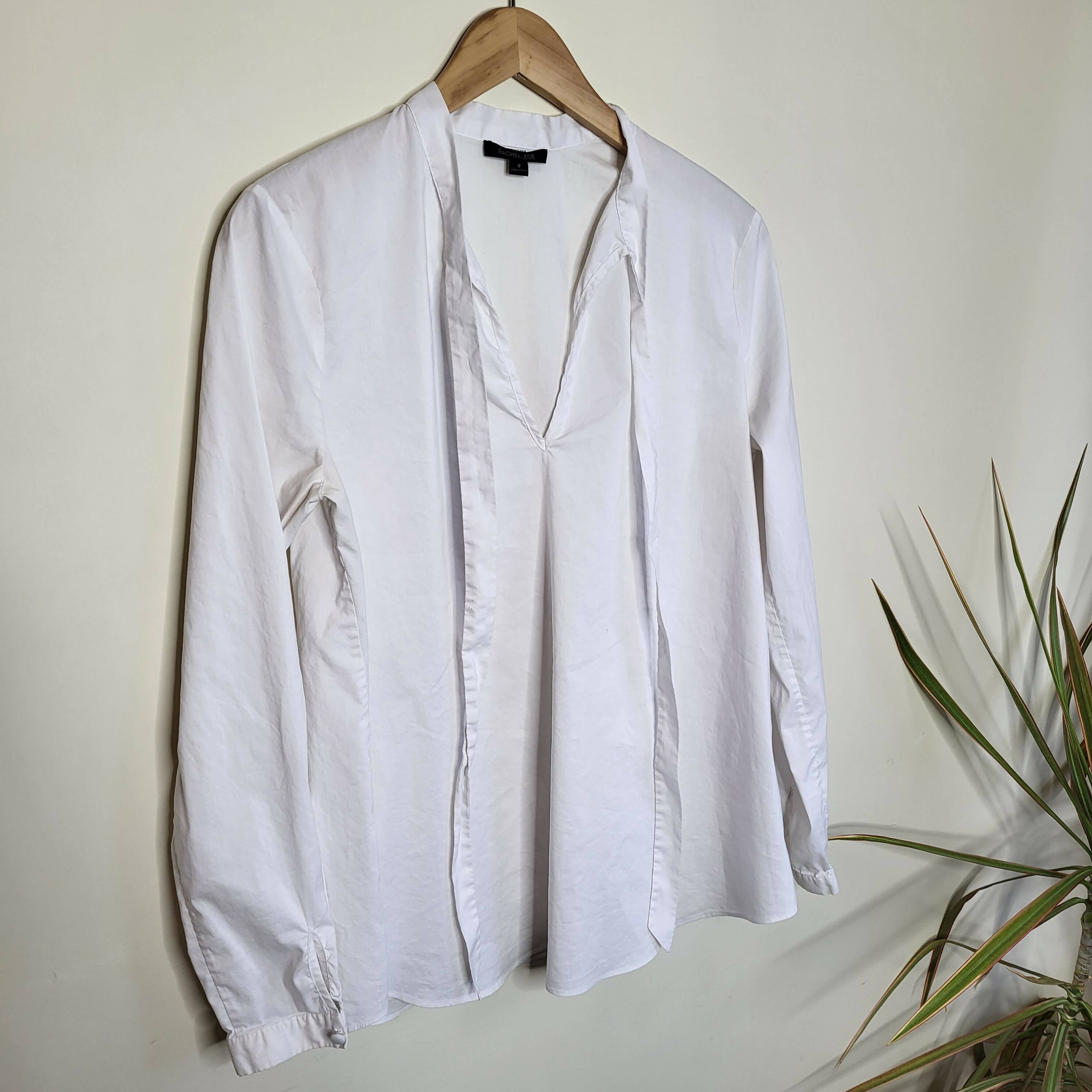 Rachel Zoe Long Sleeve Neck-Tie Blouse - White - 8