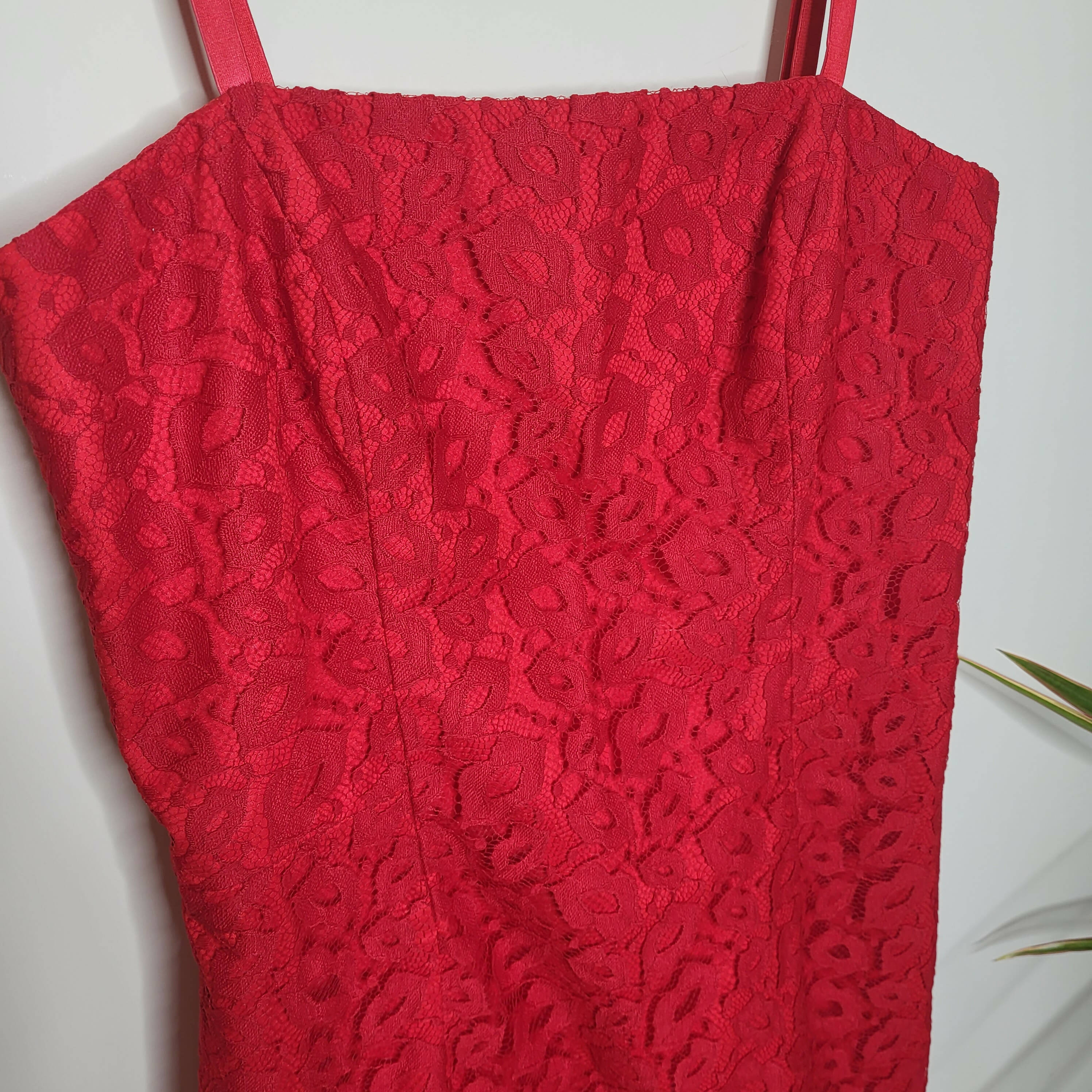 Milly Lace Overlay Flounce Dress - Abstract - Red/Ruby