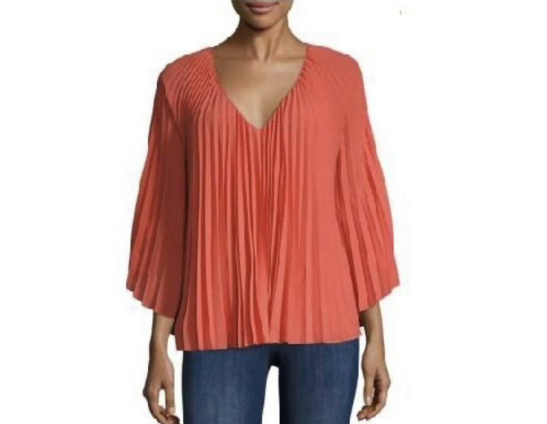 Trina Turk 3/4 Sleeve Pleated Poncho Blouse - Red