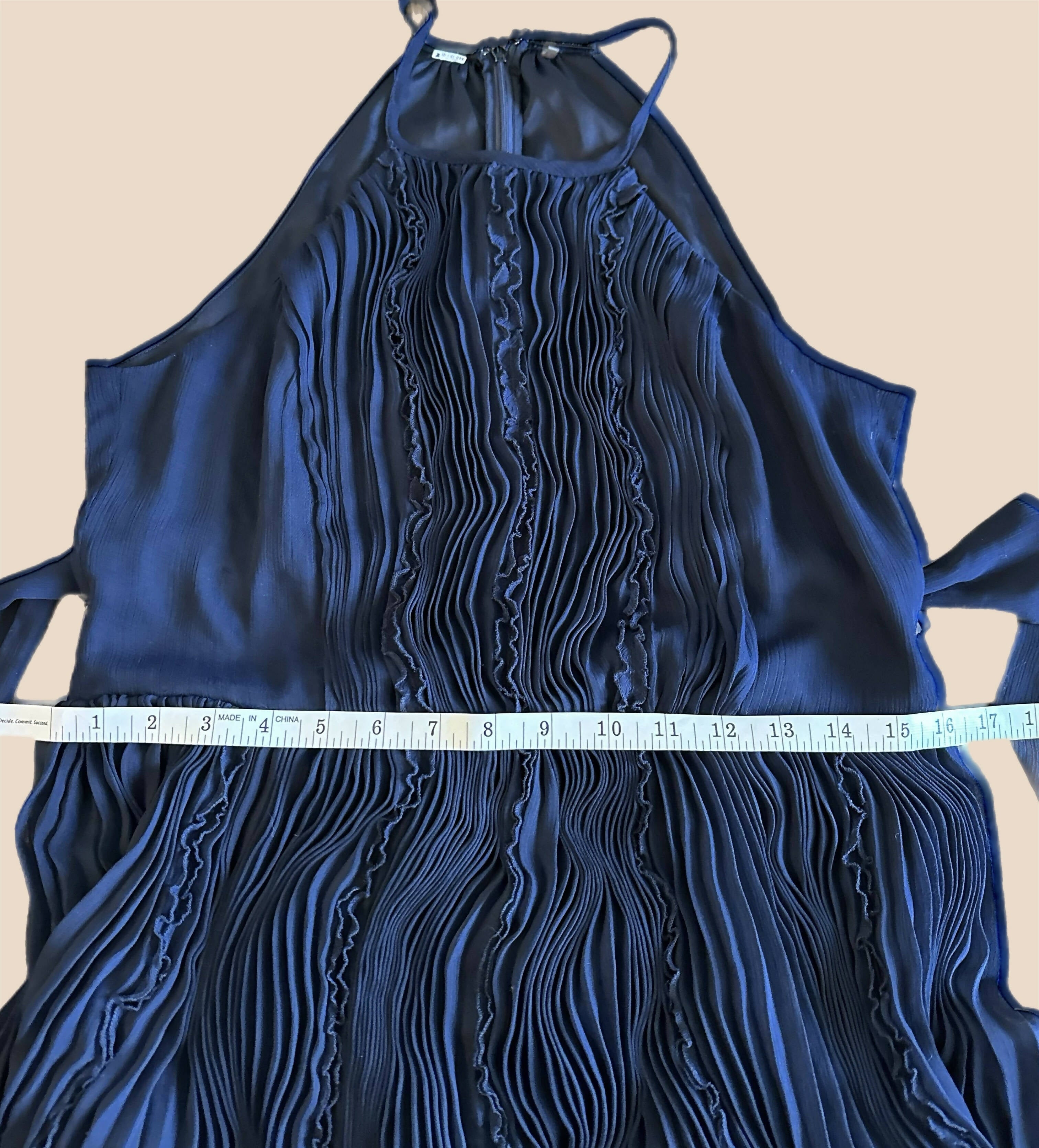 Elie Tahari Crinkle Chiffon Halter Midi Dress - /Navy