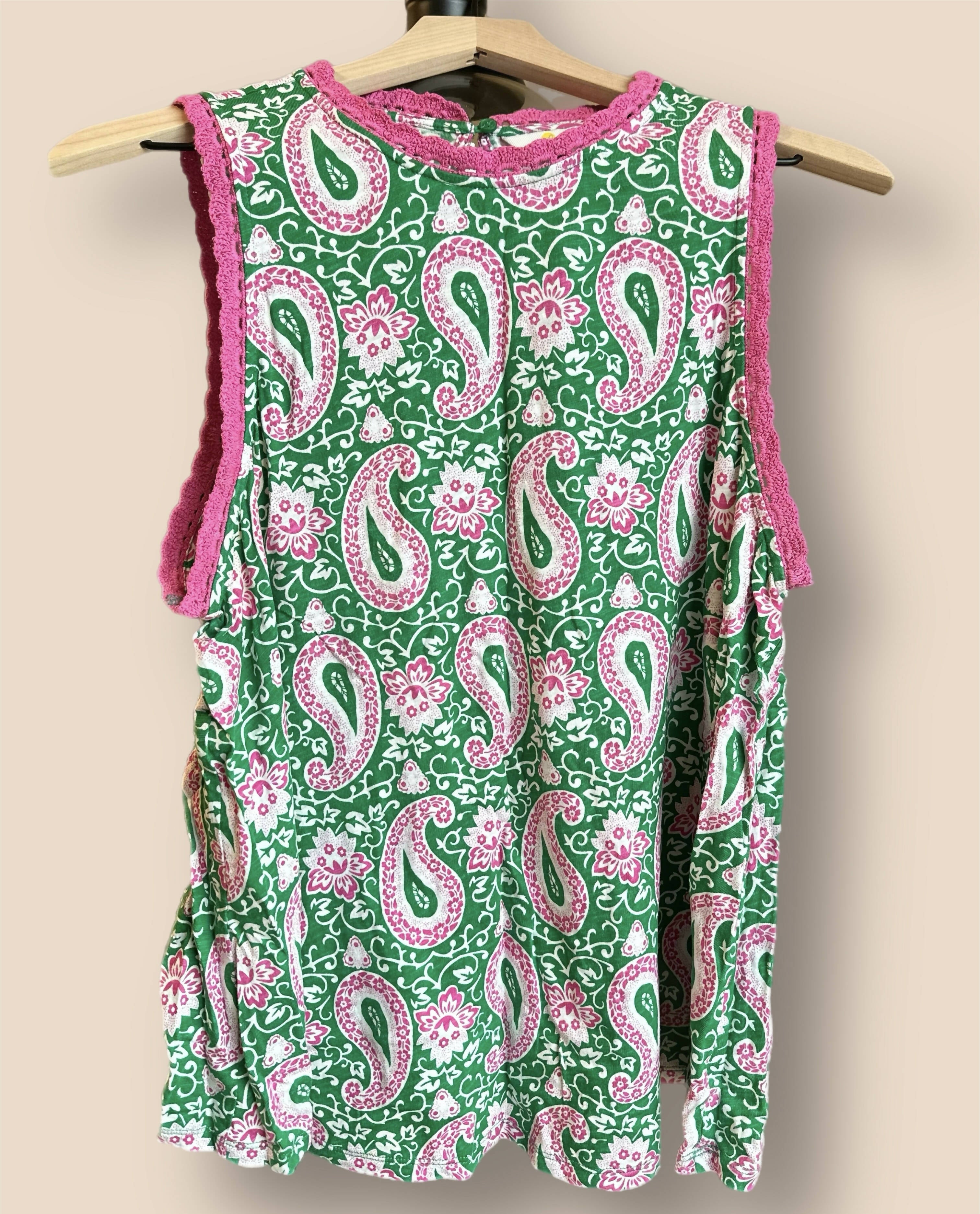 Boden Stitch Detail Jersey Top - Paisley - Green Multi/Emerald