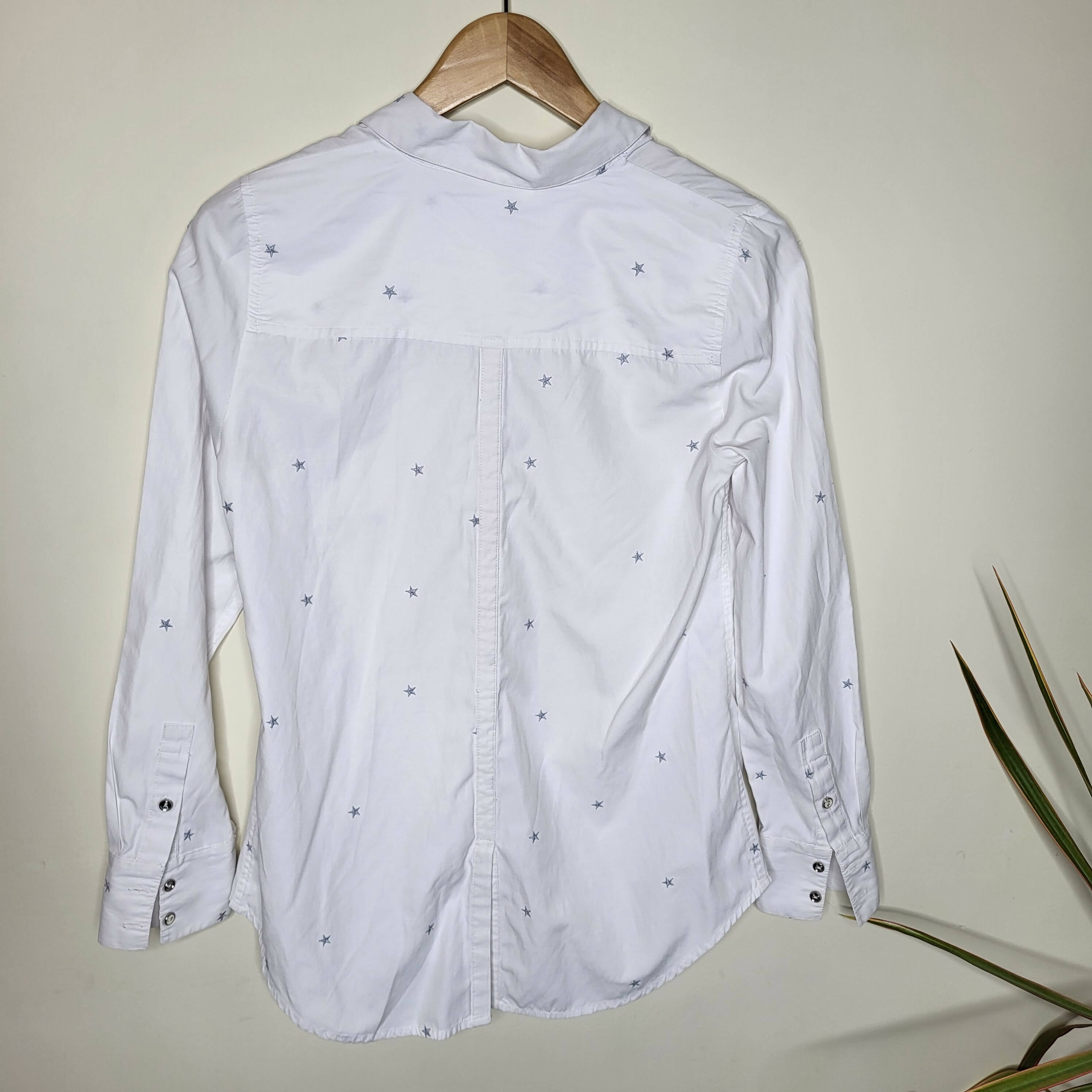 Led Maternity Long Sleeve Collared Button-Down Shirt - Abstract - White