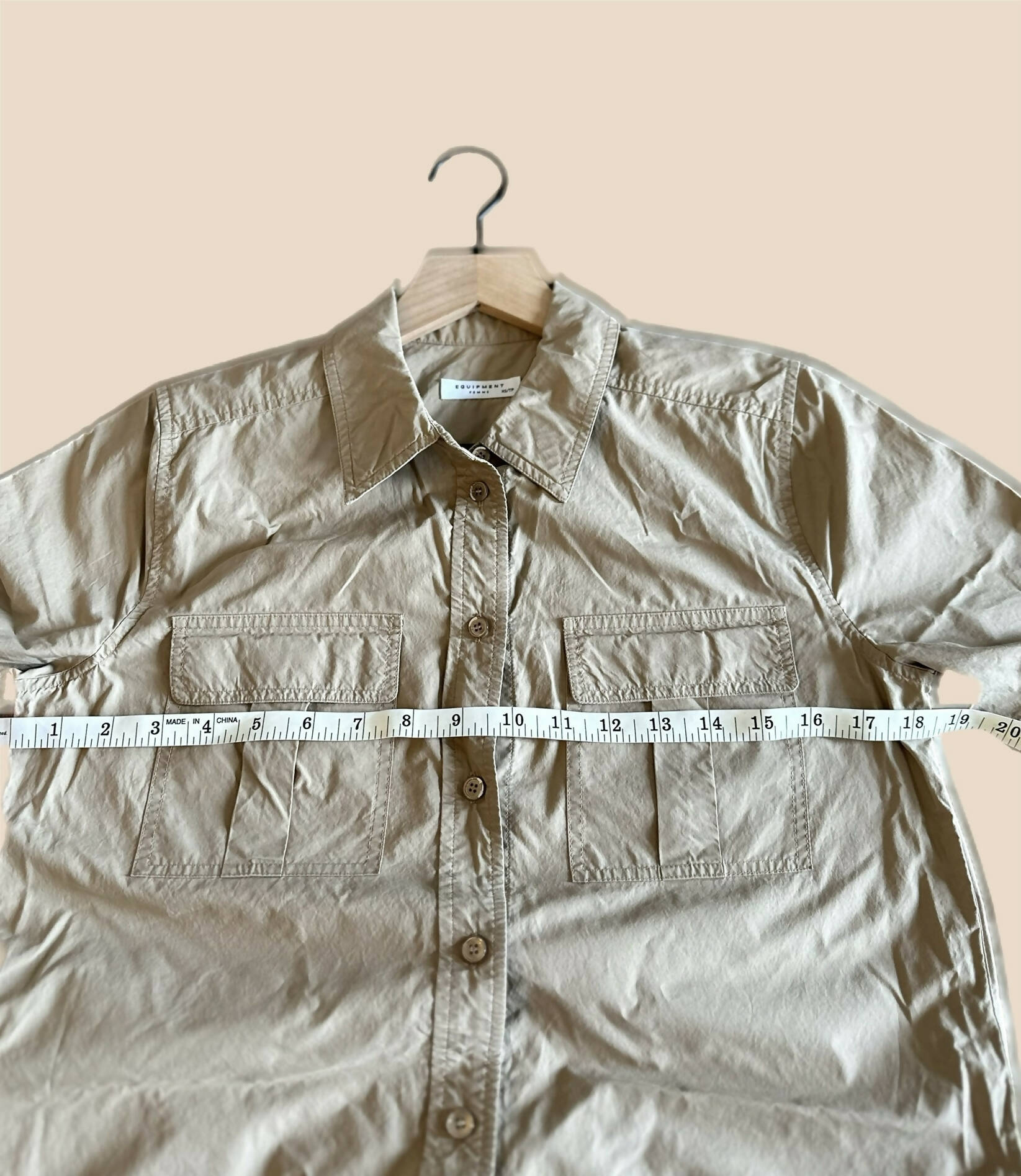 Equipment Button-Front Short Sleeve Utility Shirtdress with Pockets - Brown