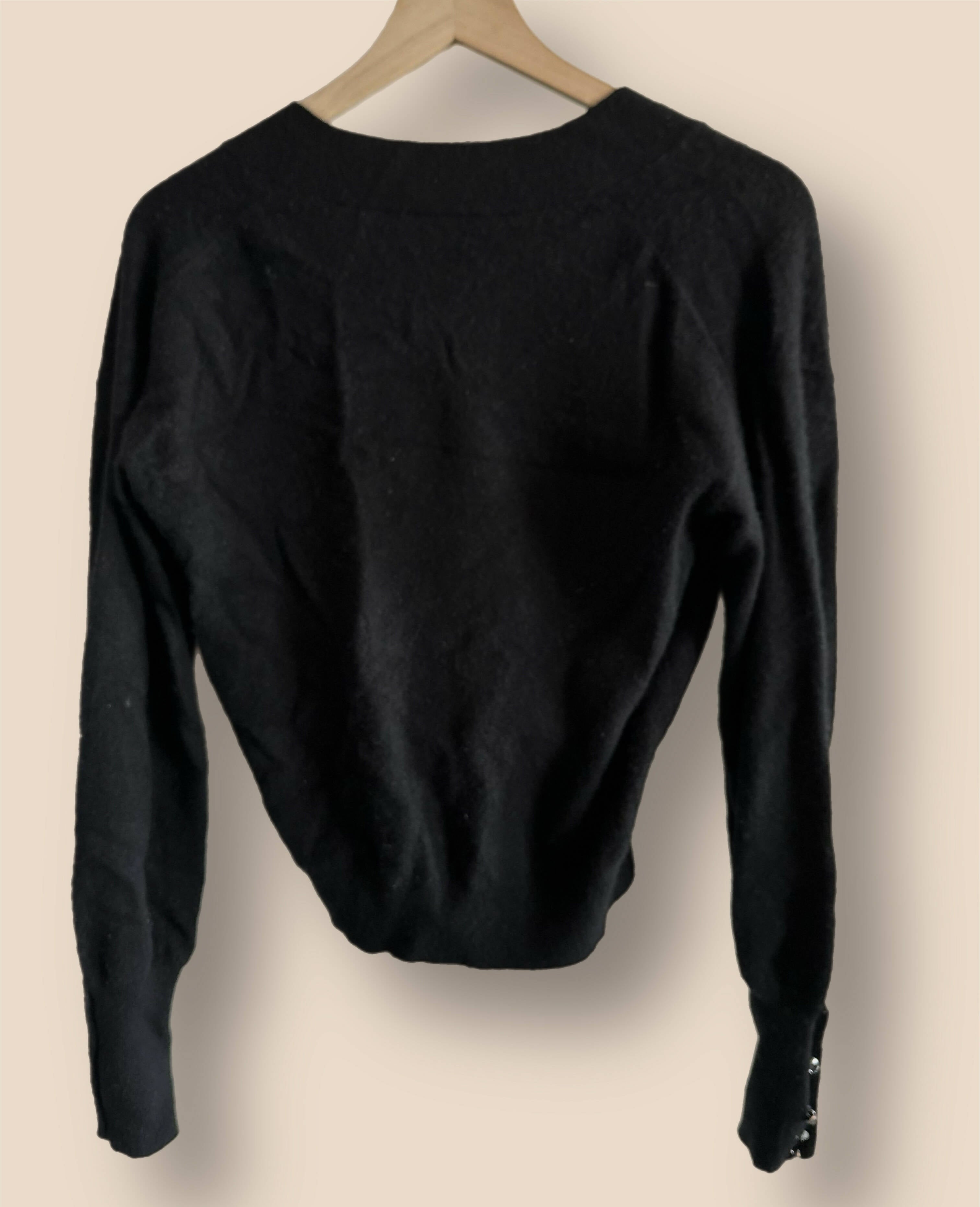 White + Warren Cashmere Button Cuff Wrap - Black