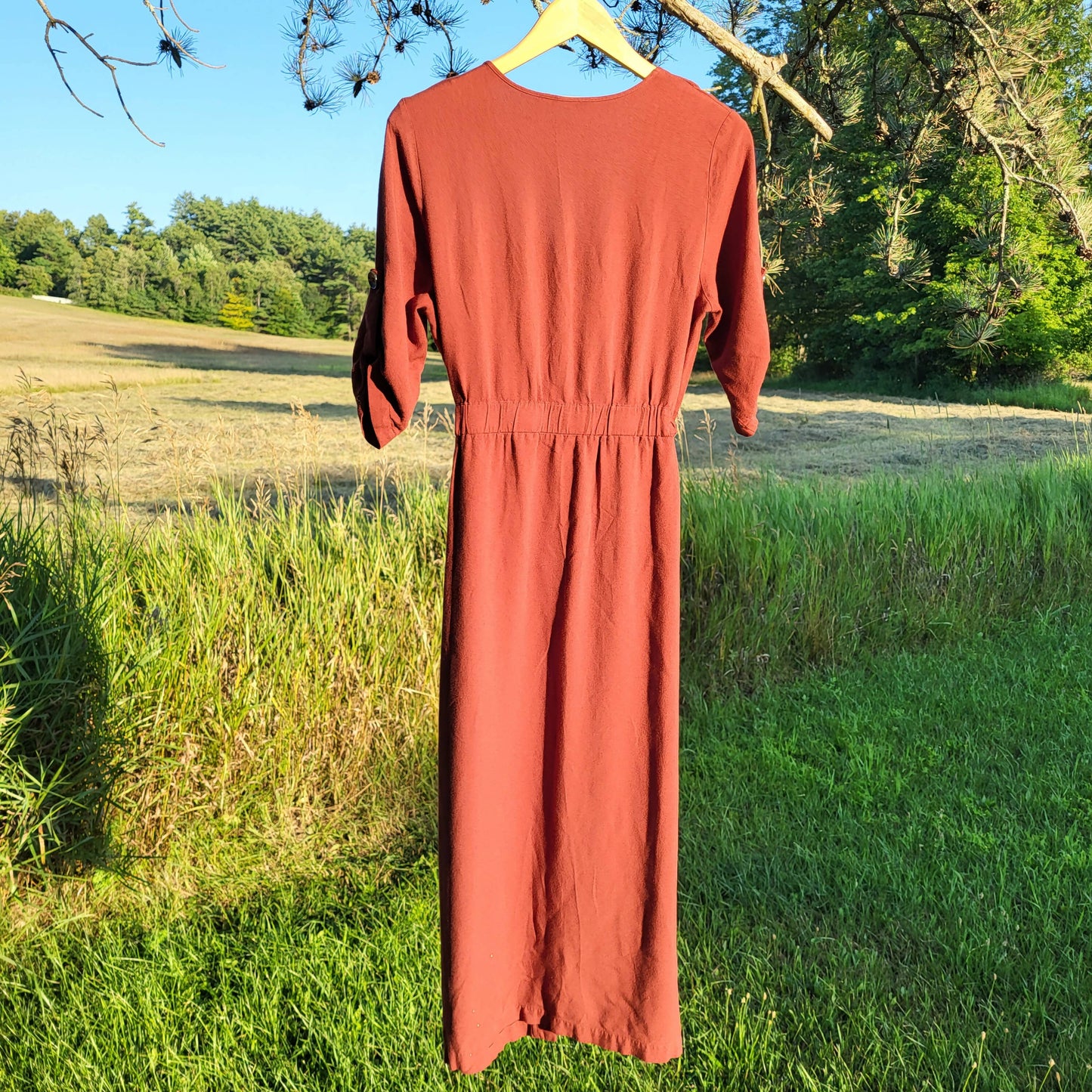 BB Dakota Cuffed Sleeve V-Neck Button Front Belted Midi Dress - /Brown - 10