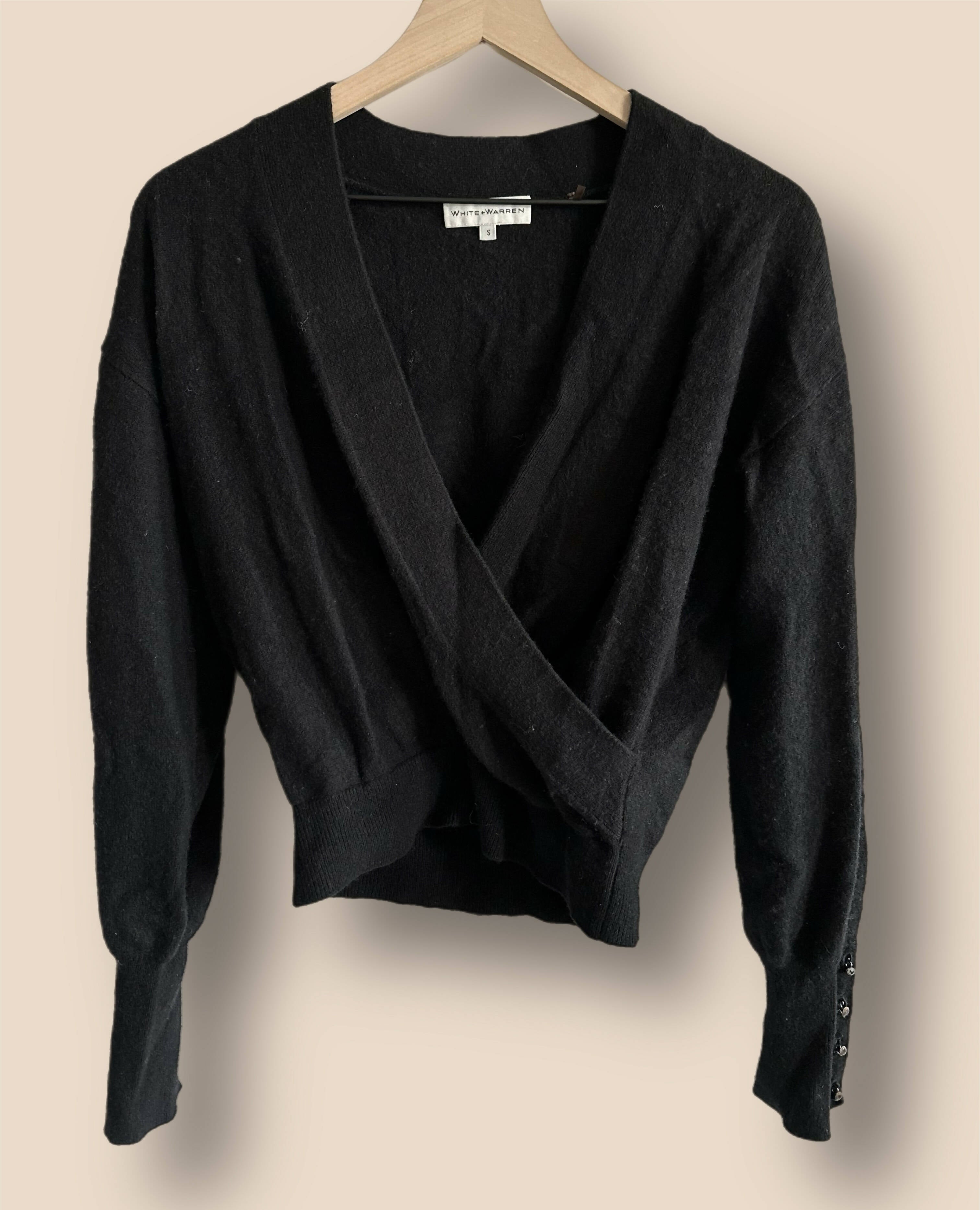 White + Warren Cashmere Button Cuff Wrap - Black