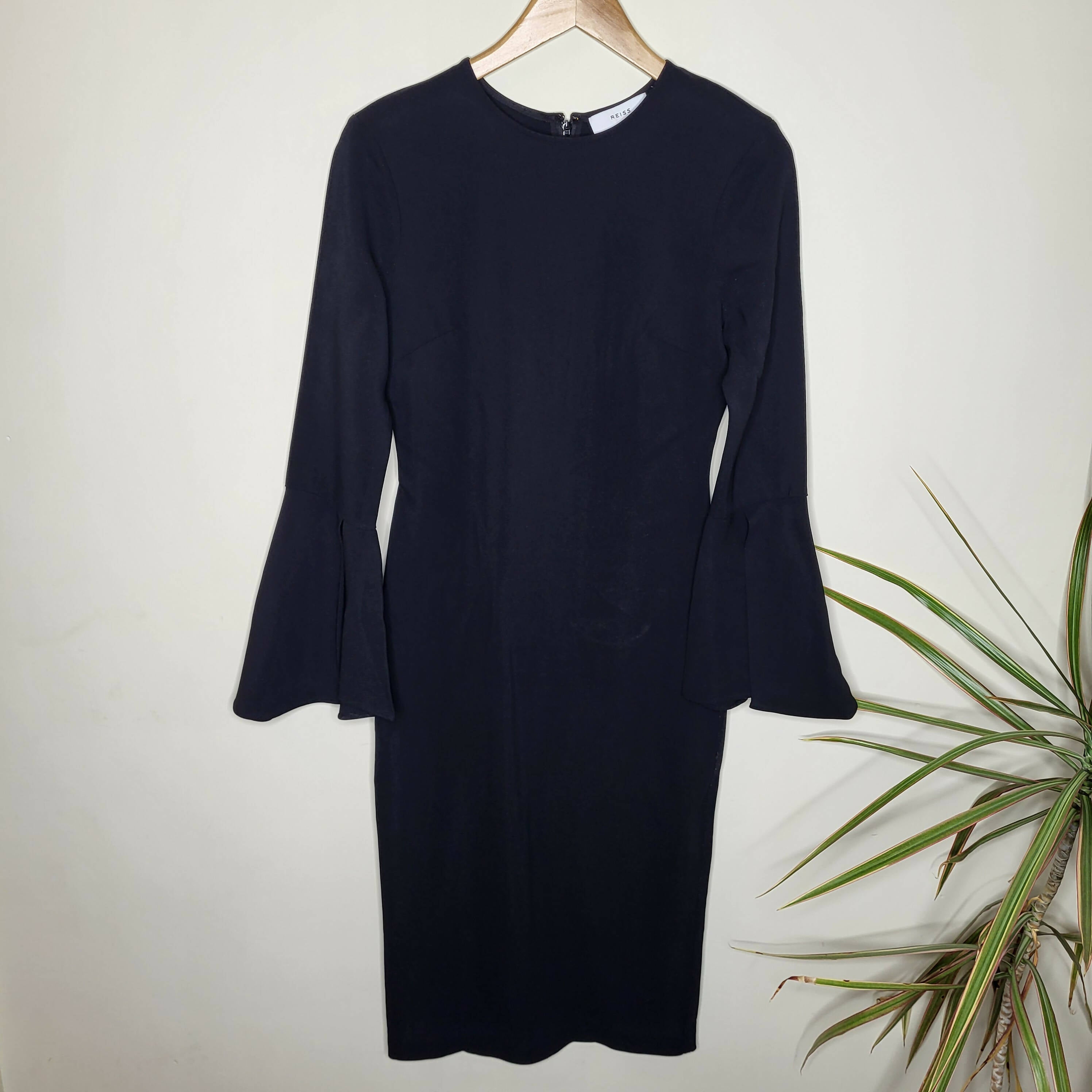 Reiss Fluted Long Sleeve Annie Midi Sheath Dress - Black