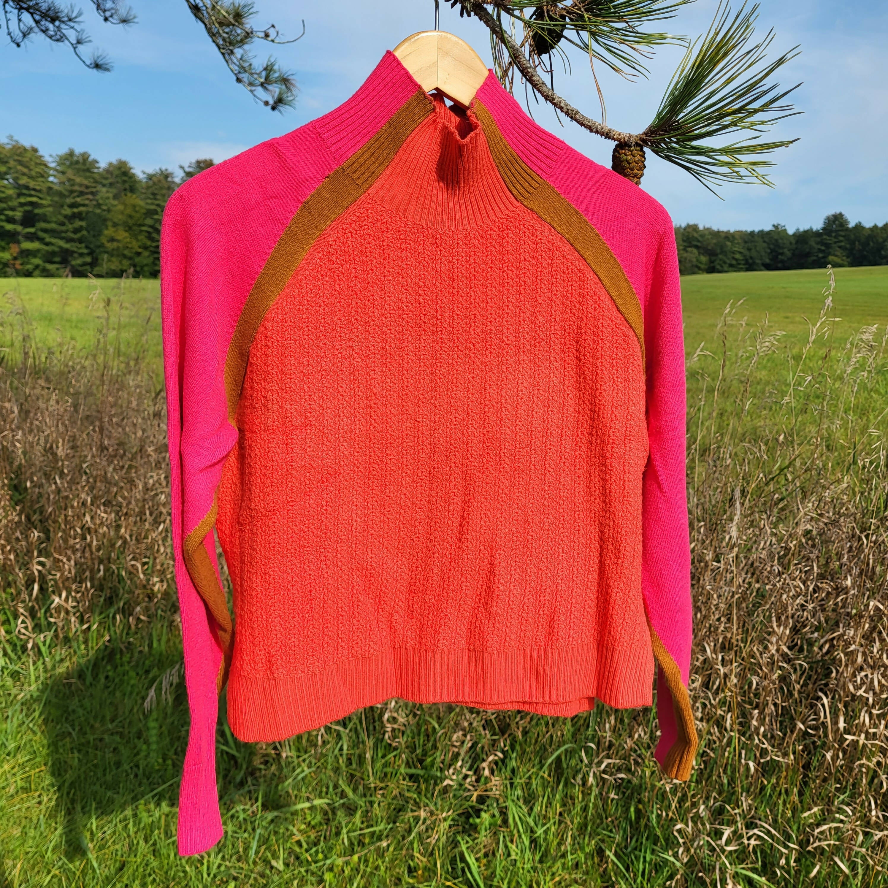 FRENCH CONNECTION Colorblock Turtleneck In Ginger/ Raspberry