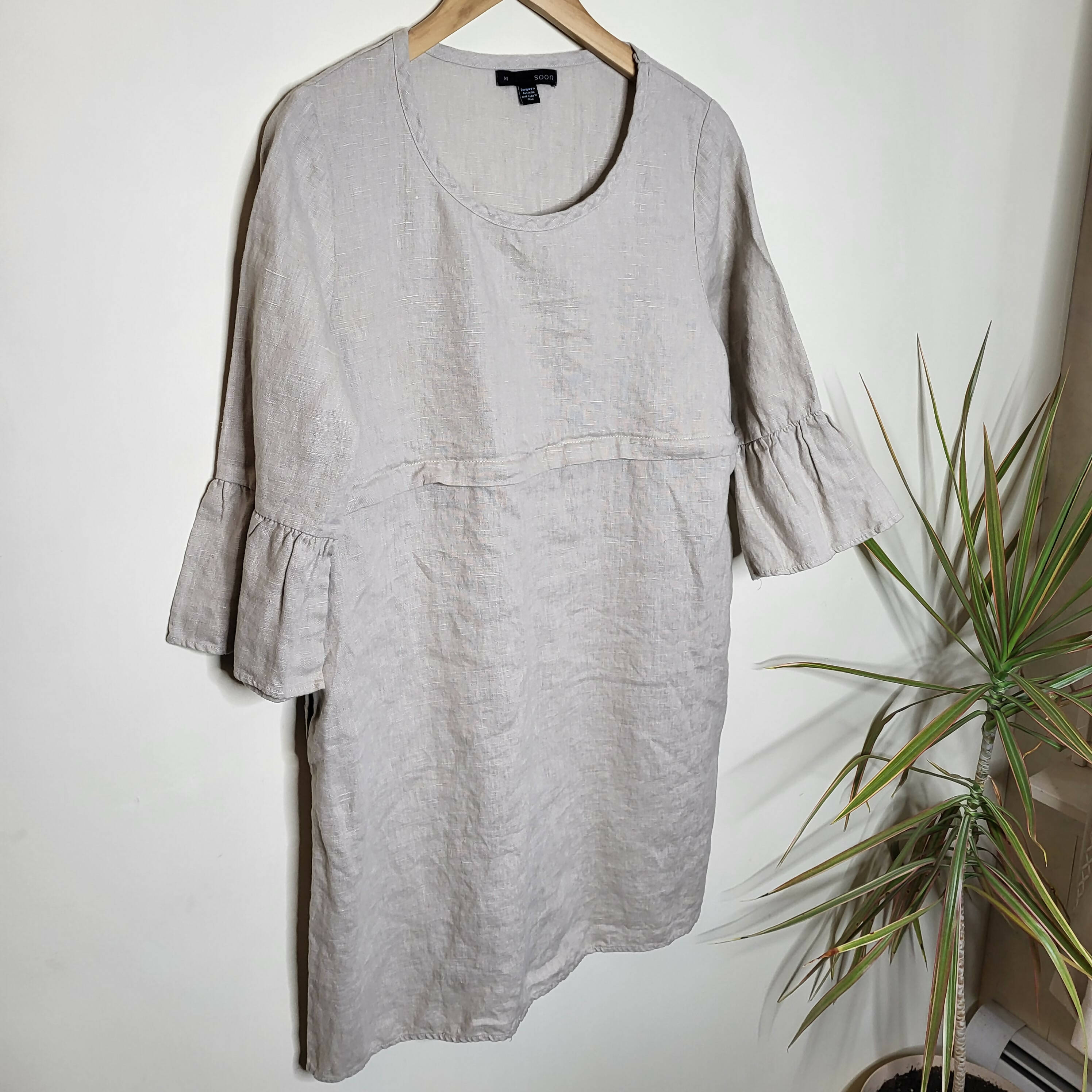Soon Maternity Rubi Linen Nursing Dress - /Beige