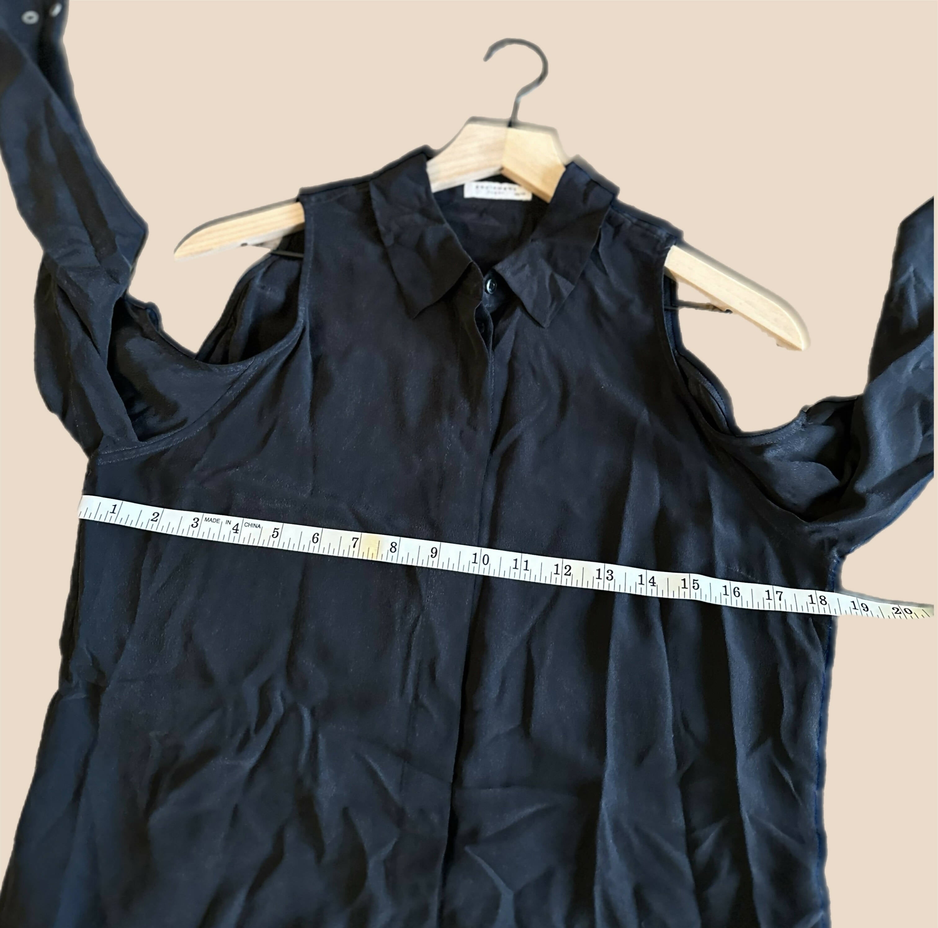 Equipment Cold Shoulder Long Sleeve Collared Tee Shirt - Black