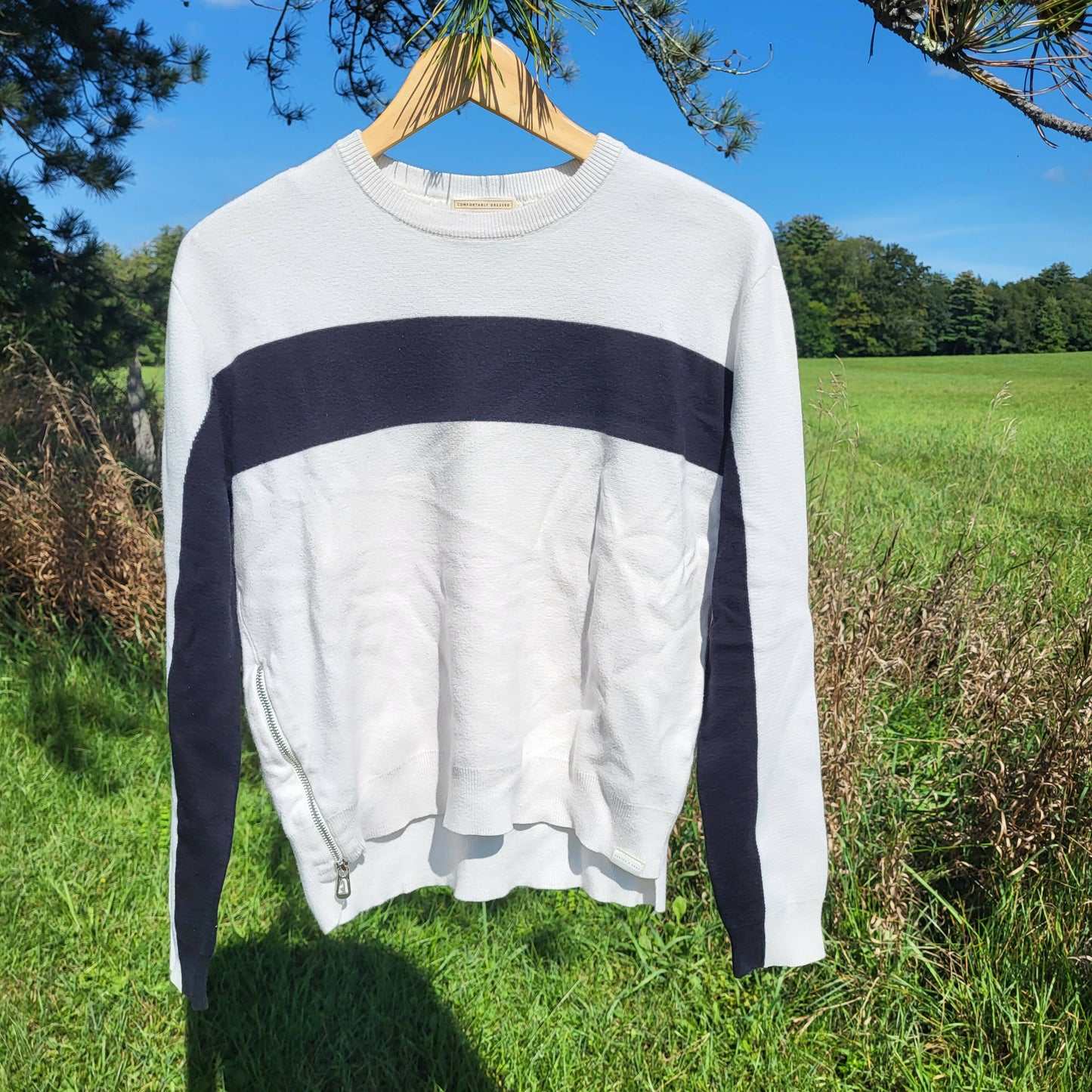 Scotch & Soda Contrast Stripe Side Zip Sweater - Stripes - White Multi/Off White - S