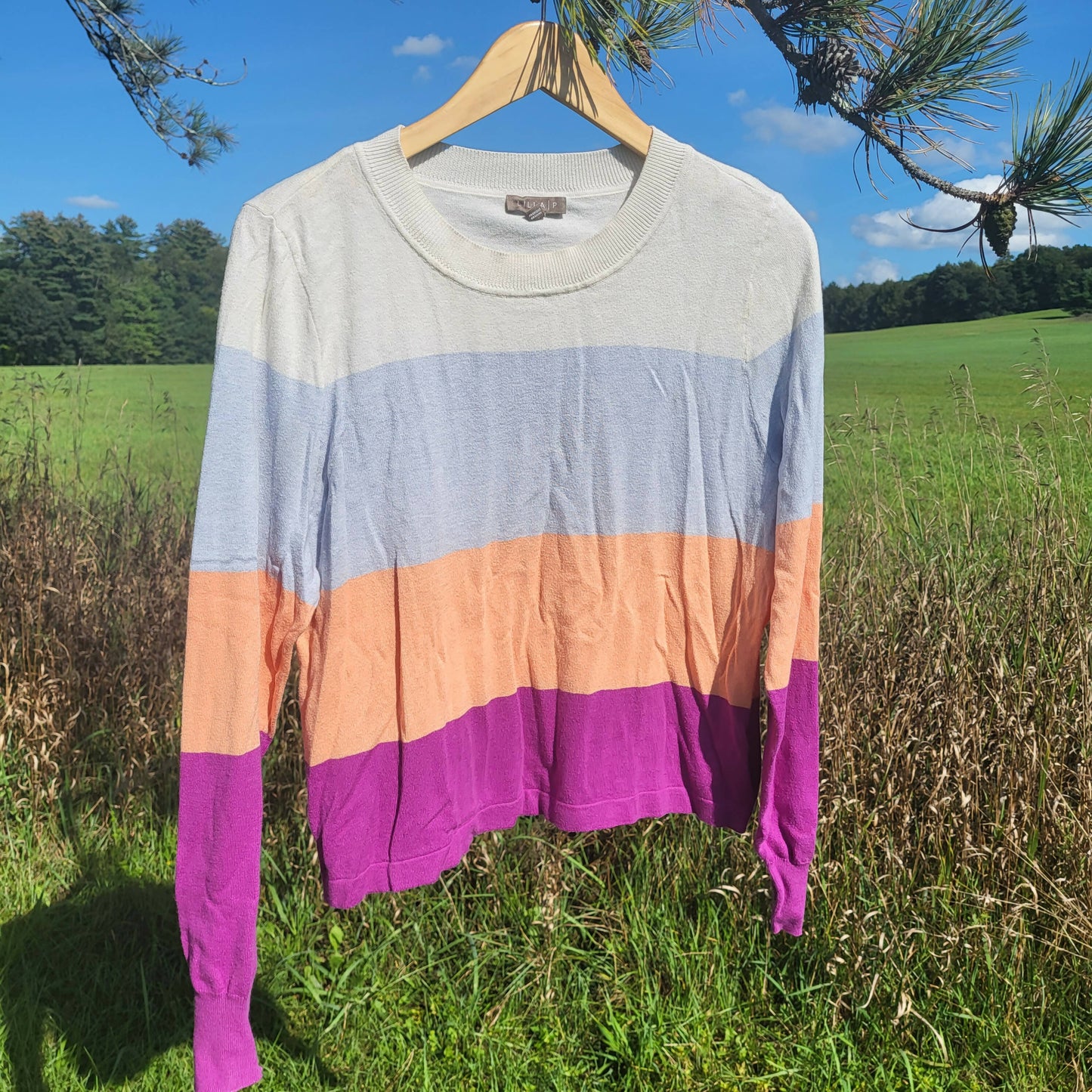 Lilla P Easy Striped Crewneck Sweater - Stripes - Multi/Orchid Multi - M