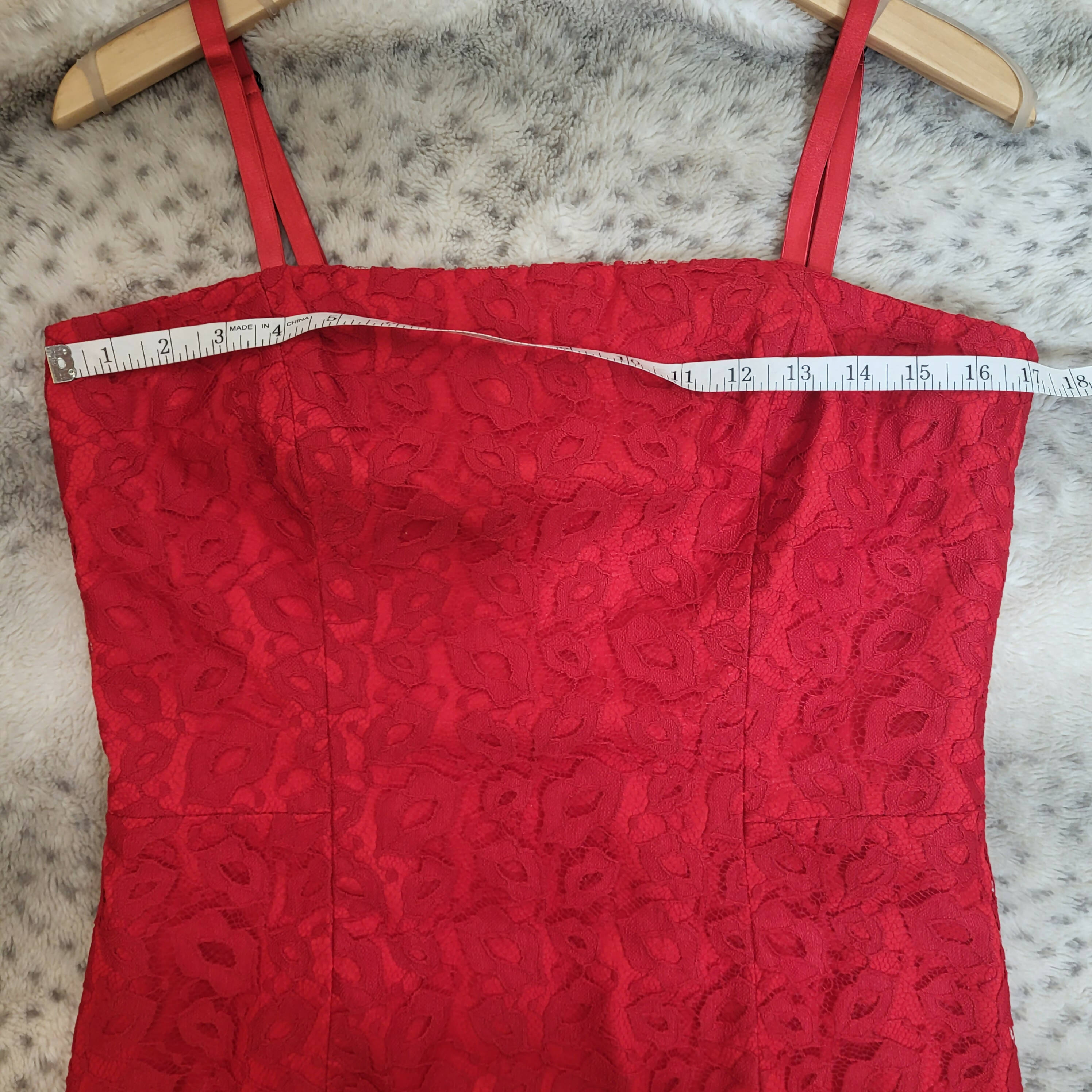 Milly Lace Overlay Flounce Dress - Abstract - Red/Ruby