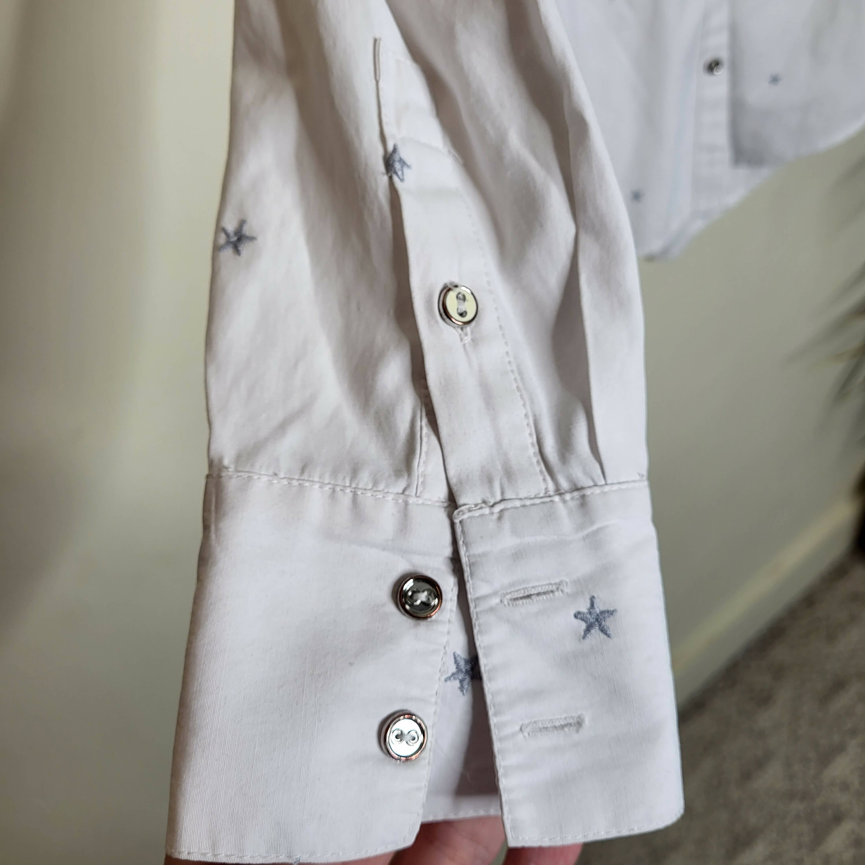 Led Maternity Long Sleeve Collared Button-Down Shirt - Abstract - White