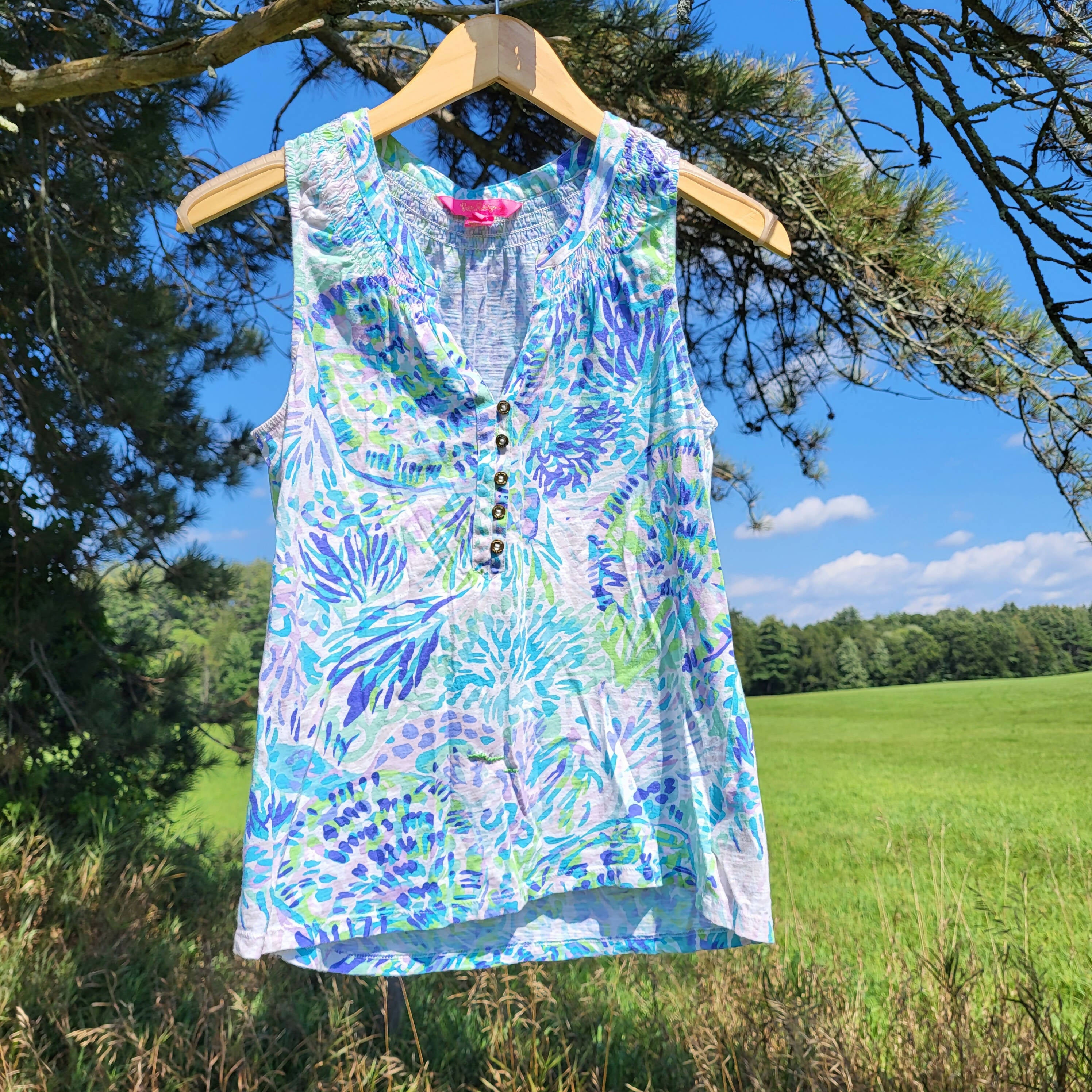 Lilly Pulitzer Essie Tank- Top - Shell - Blue Multi/Multi Shell - S