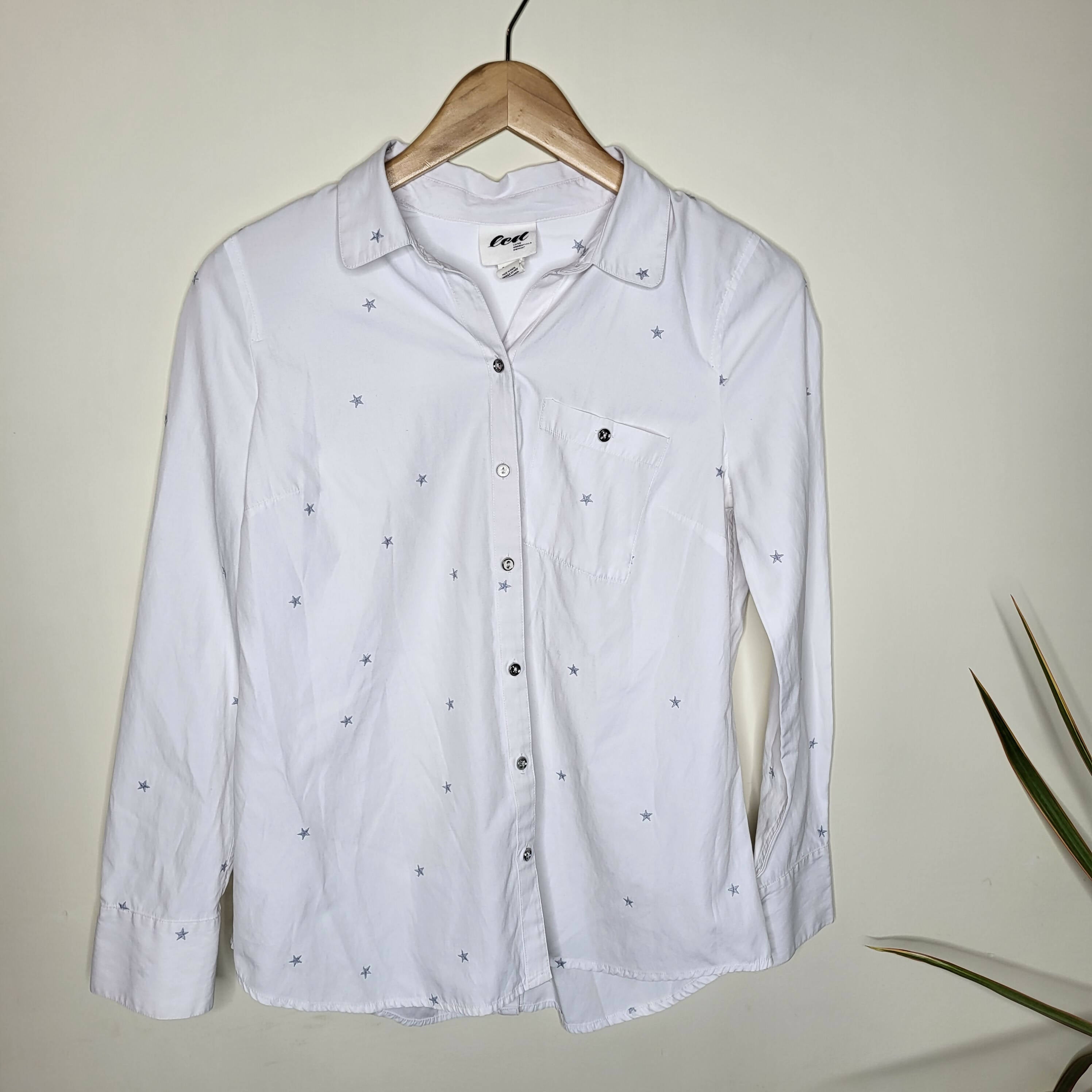 Led Maternity Long Sleeve Collared Button-Down Shirt - Abstract - White
