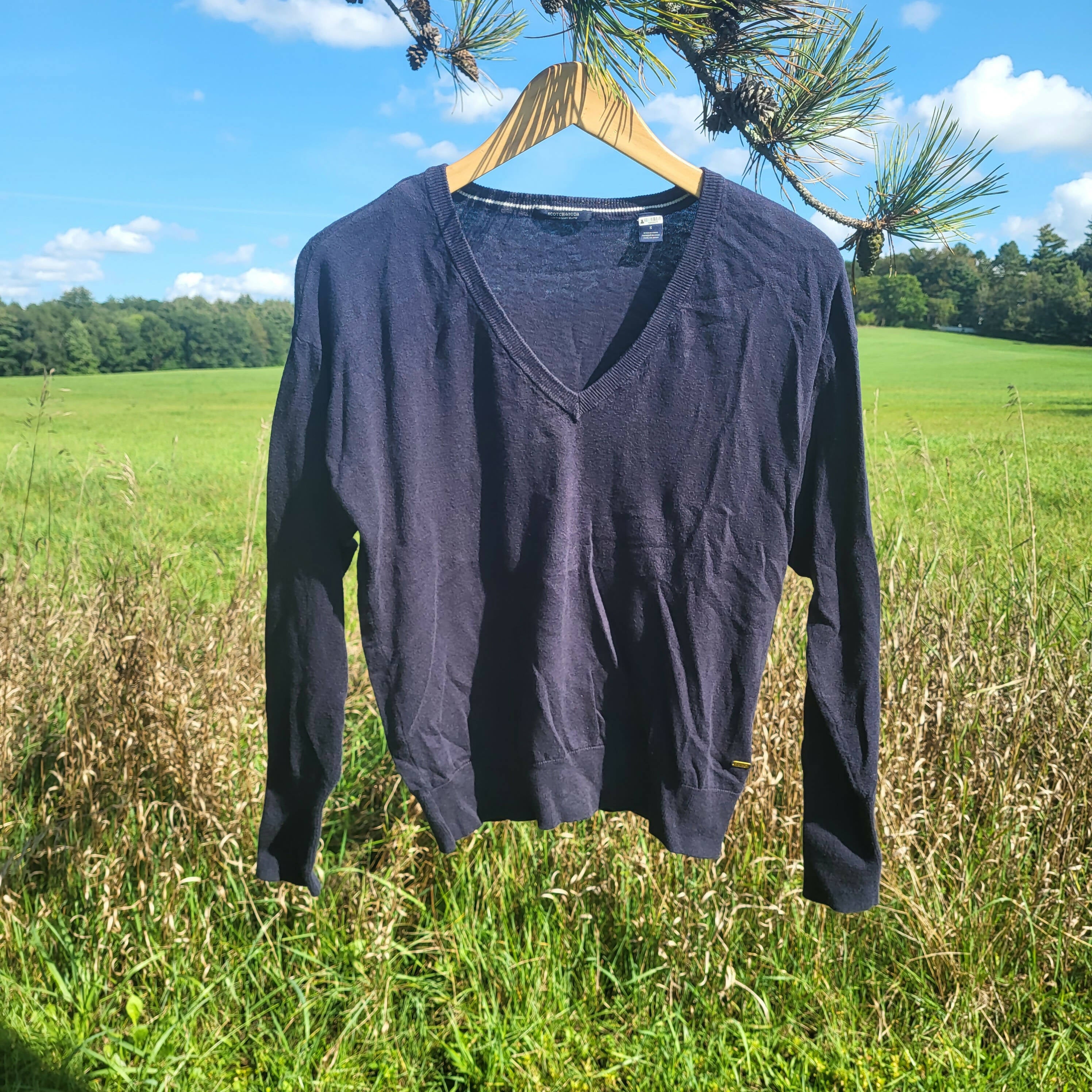 Scotch & Soda Navy Blue V-neck Sweater