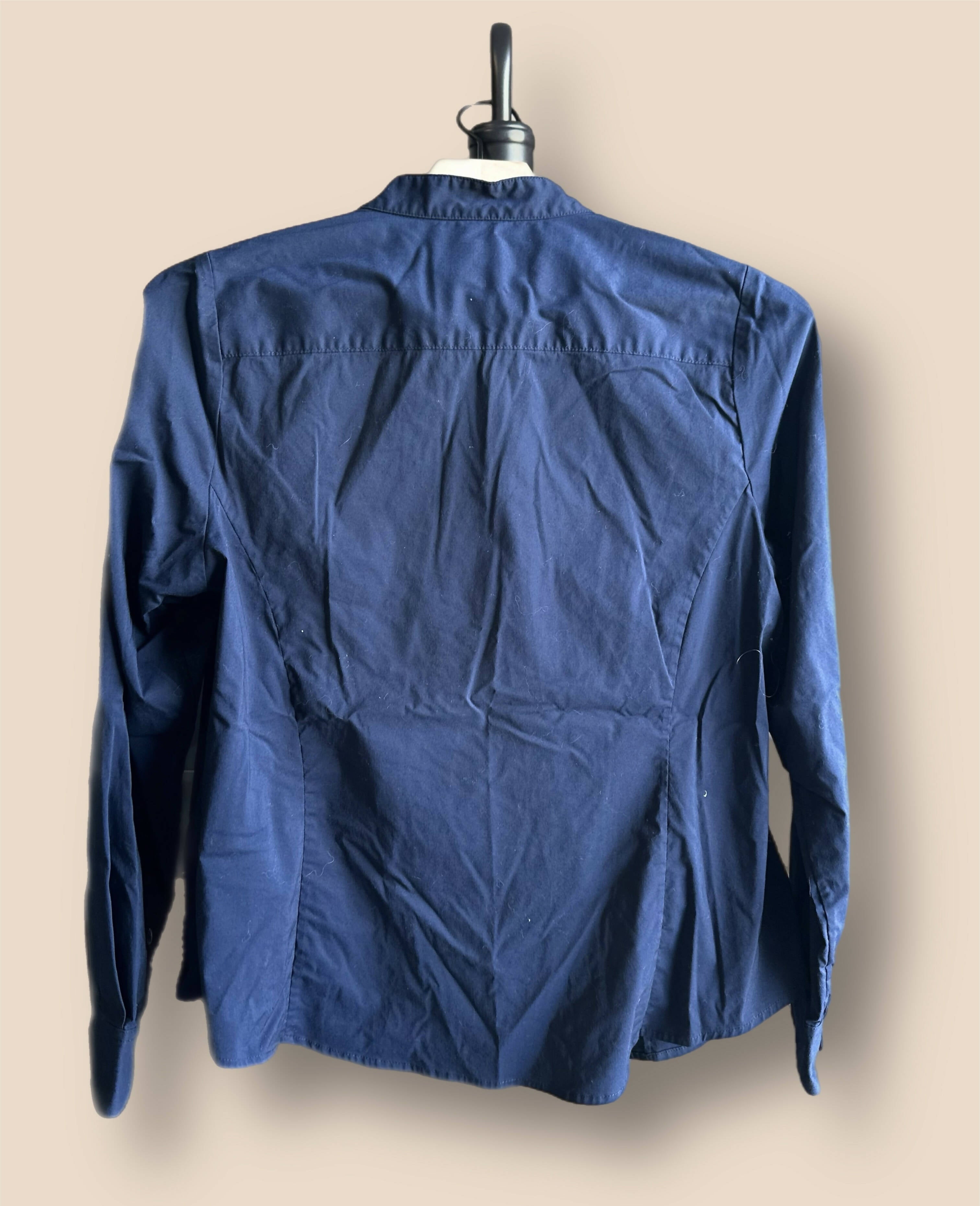 Pari Passu Mandarin Collar Button Up Shirt Fit B: "Curvier Body Type" - Navy