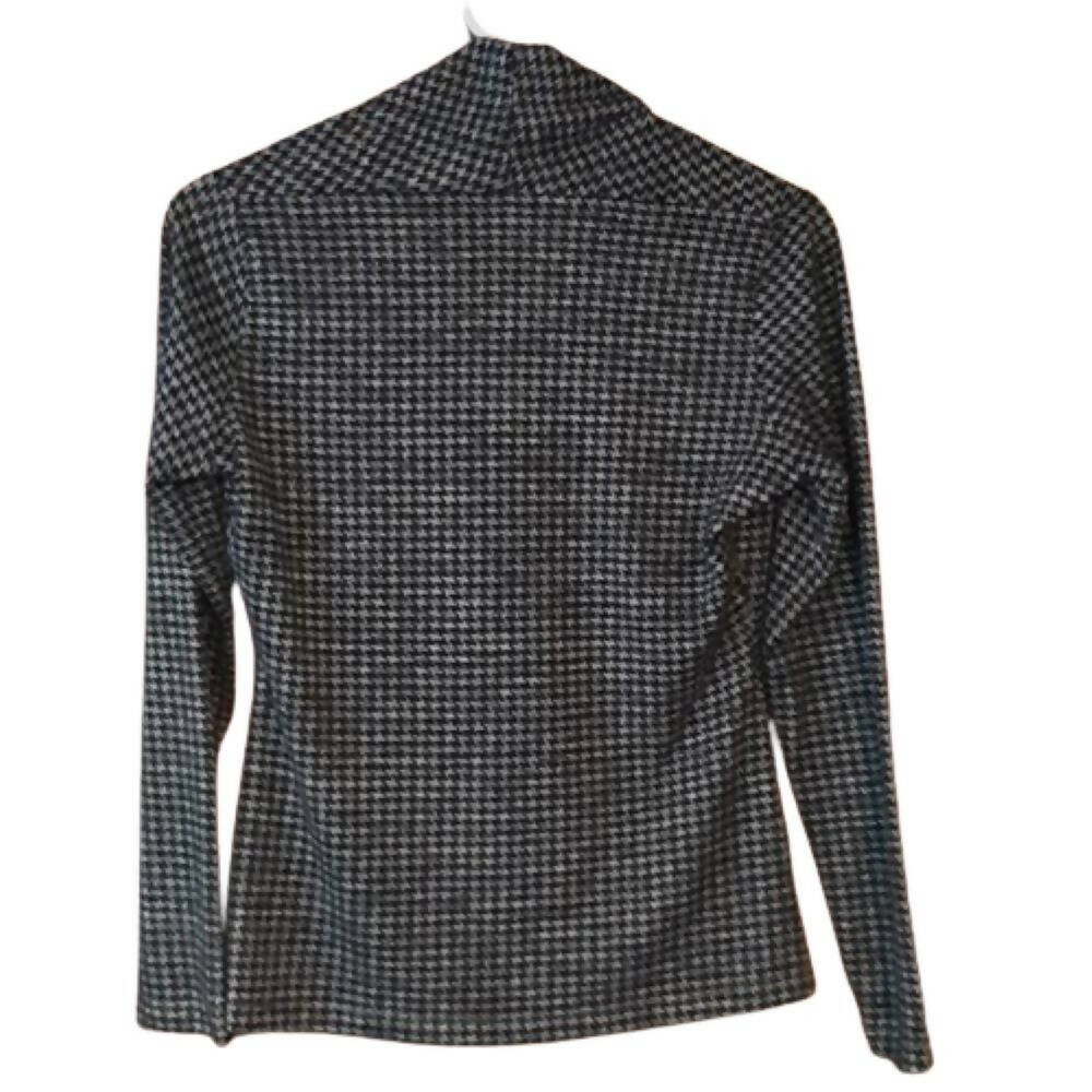 Farinaz Taghavi Long Sleeve Gathered V-Neck Printed Blouse - Plaid - Black Multi/Black Gray Check