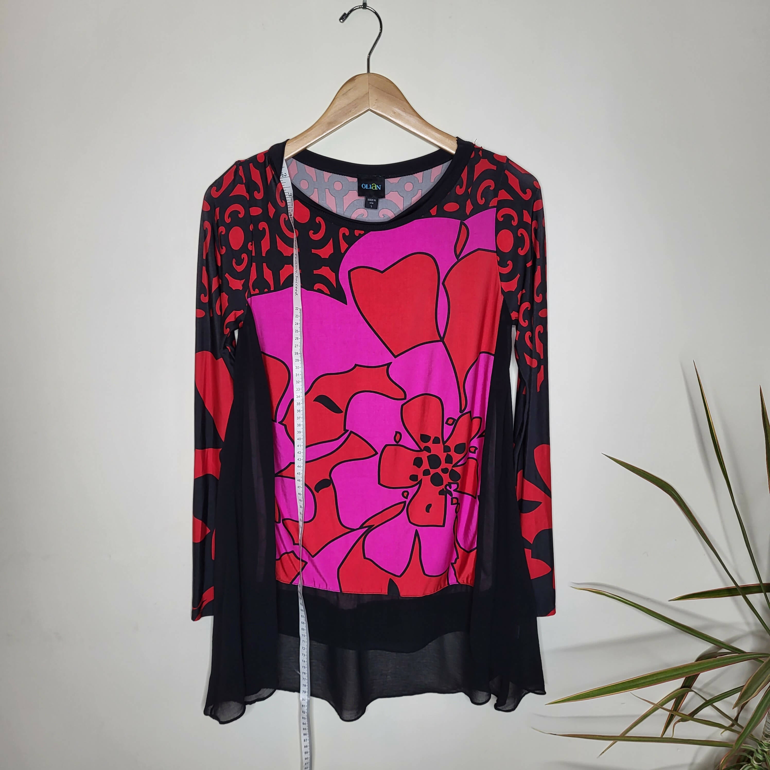 Olian Gauze Trim Tunic - Abstract - Red Multi/Fuchsia Floral Print