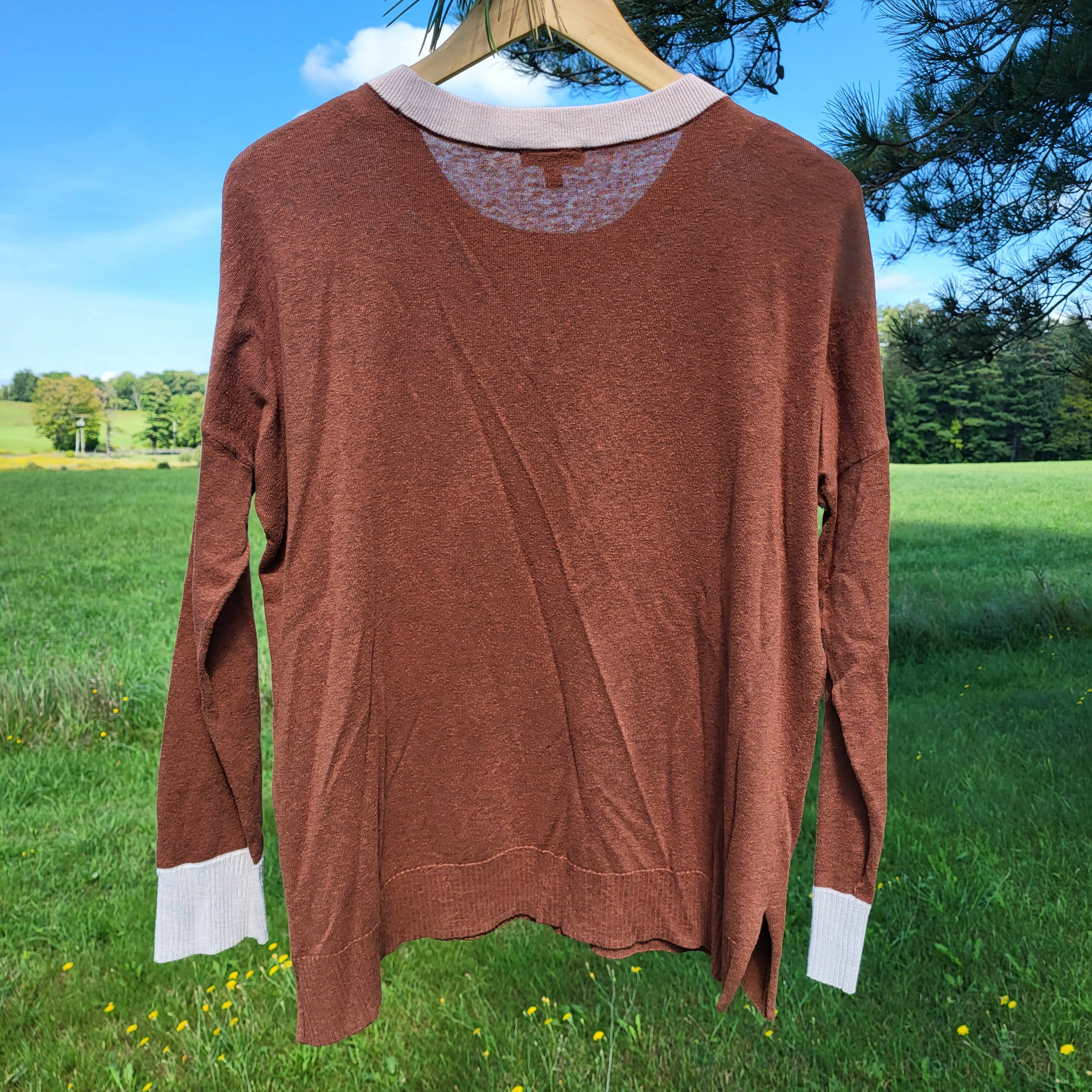Lilla P Long Sleeve Colorblock Crewneck Sweater - /Brown Multi - XL