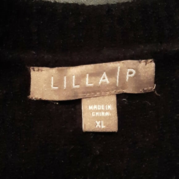 Lilla P Quarter Sleeve V-Neck Sweater - Black