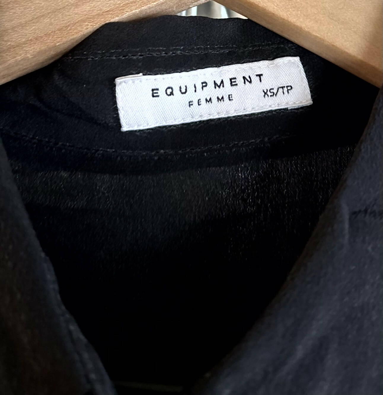 Equipment Cold Shoulder Long Sleeve Collared Tee Shirt - Black