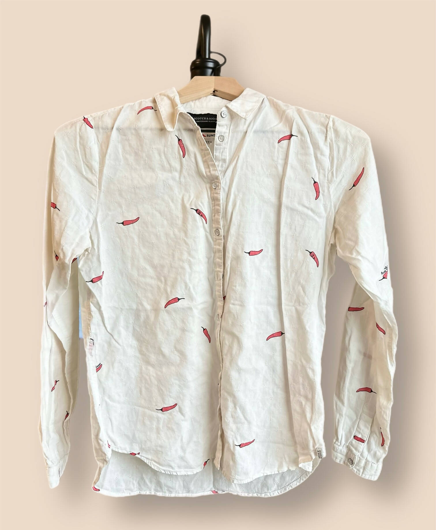 Scotch & Soda Dobby Weave Long Sleeve Button-Down Shirt - Abstract - White Multi/Combo C